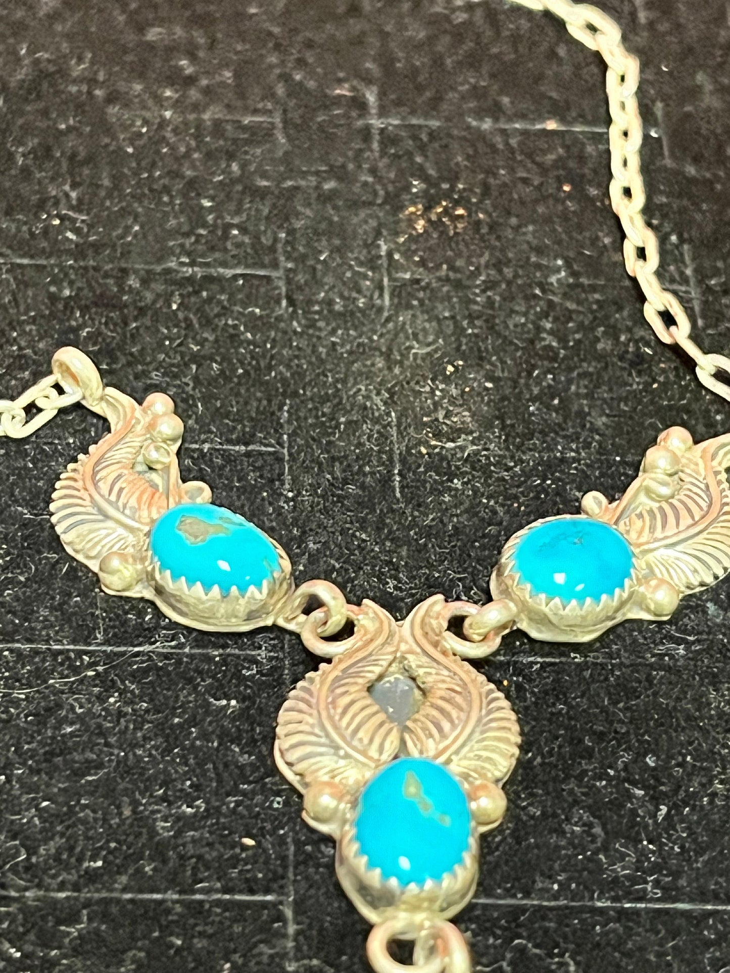 Fantastic approximately 18 inch long, Navajo sterling and turquoise necklace pendant   exquisite quality signed