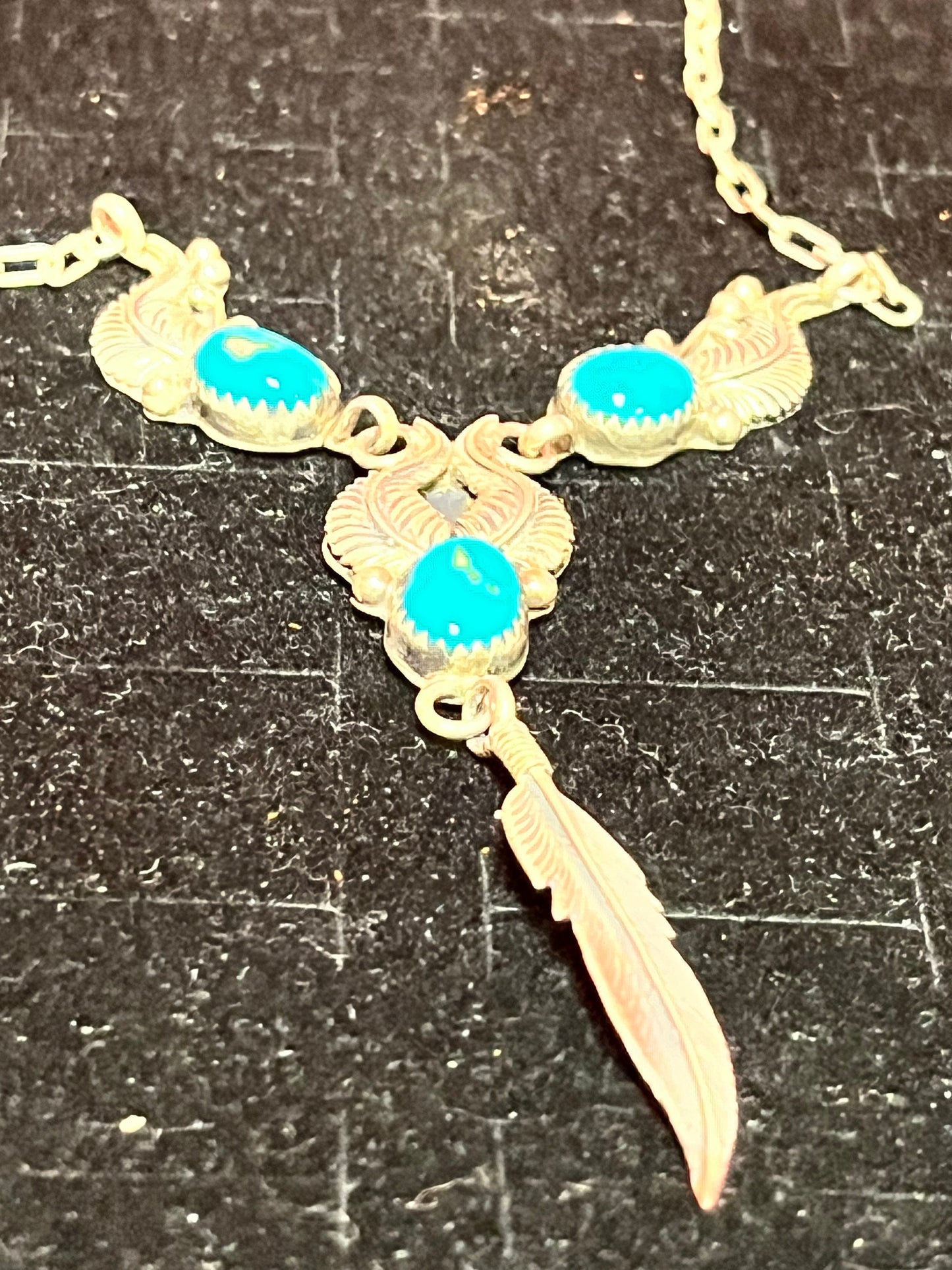 Fantastic approximately 18 inch long, Navajo sterling and turquoise necklace pendant   exquisite quality signed