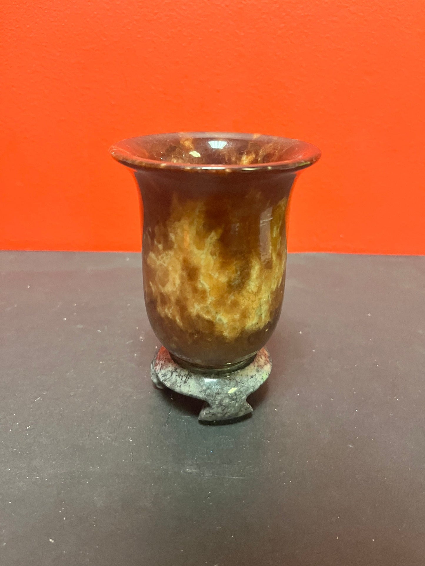 A  Stunning antique Chinese stone cup on Stone base  seems to be a ceremonial piece  amazing condition  fabulous colouring