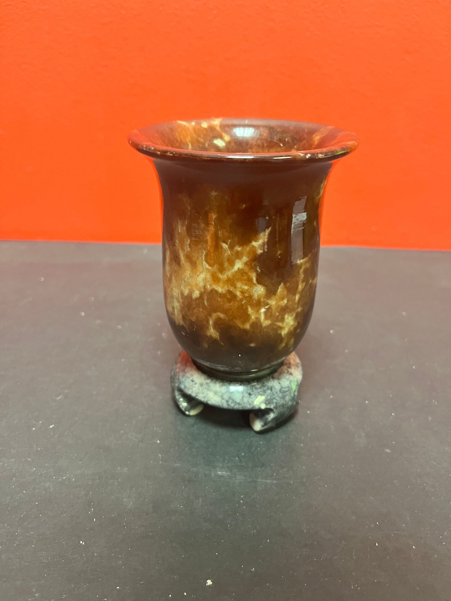 A  Stunning antique Chinese stone cup on Stone base  seems to be a ceremonial piece  amazing condition  fabulous colouring