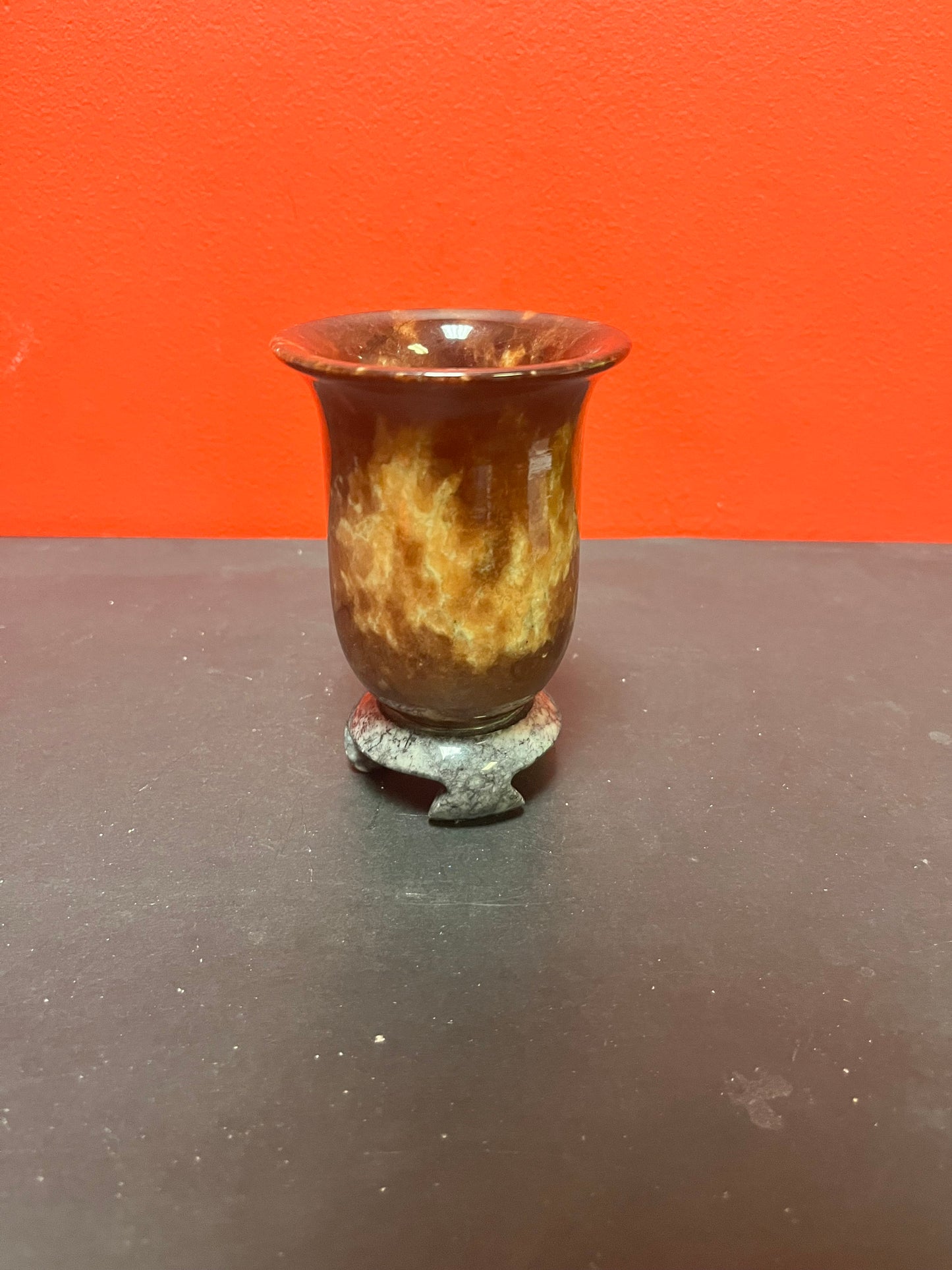 A  Stunning antique Chinese stone cup on Stone base  seems to be a ceremonial piece  amazing condition  fabulous colouring