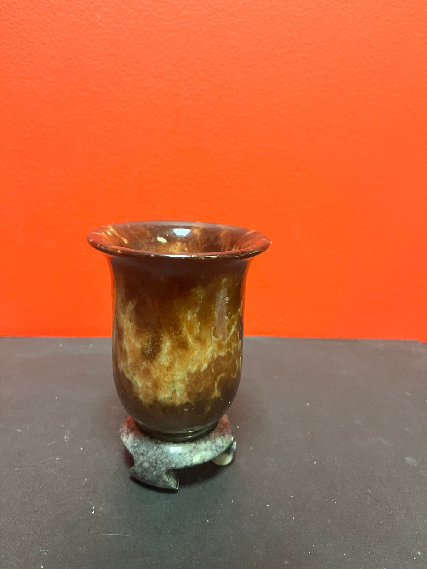 A  Stunning antique Chinese stone cup on Stone base  seems to be a ceremonial piece  amazing condition  fabulous colouring