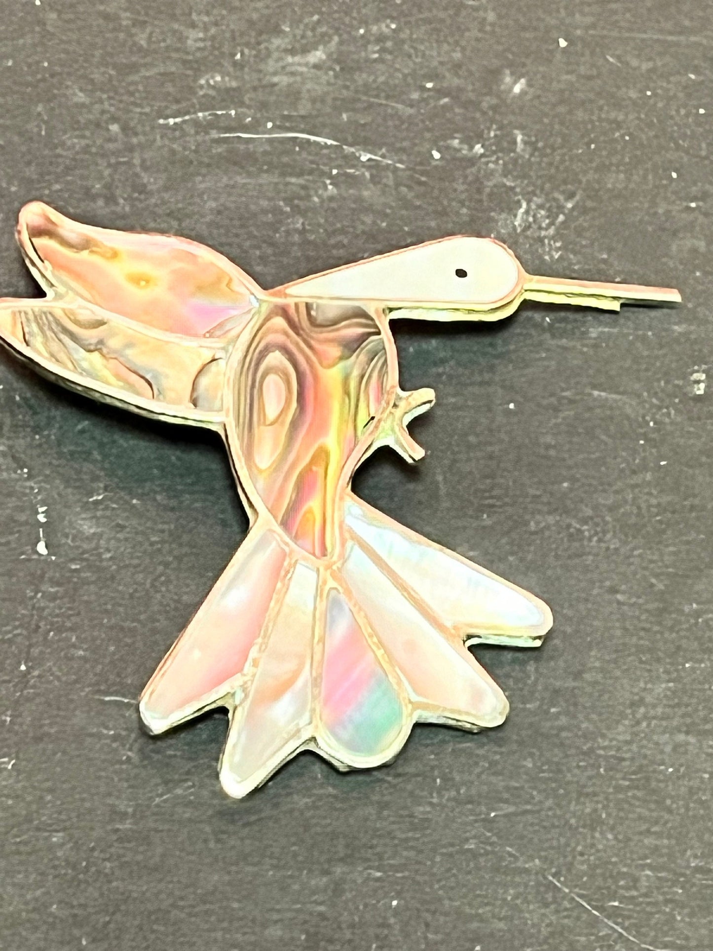 Lovely 2 inch silver and abalone Mexican hummingbird brooch