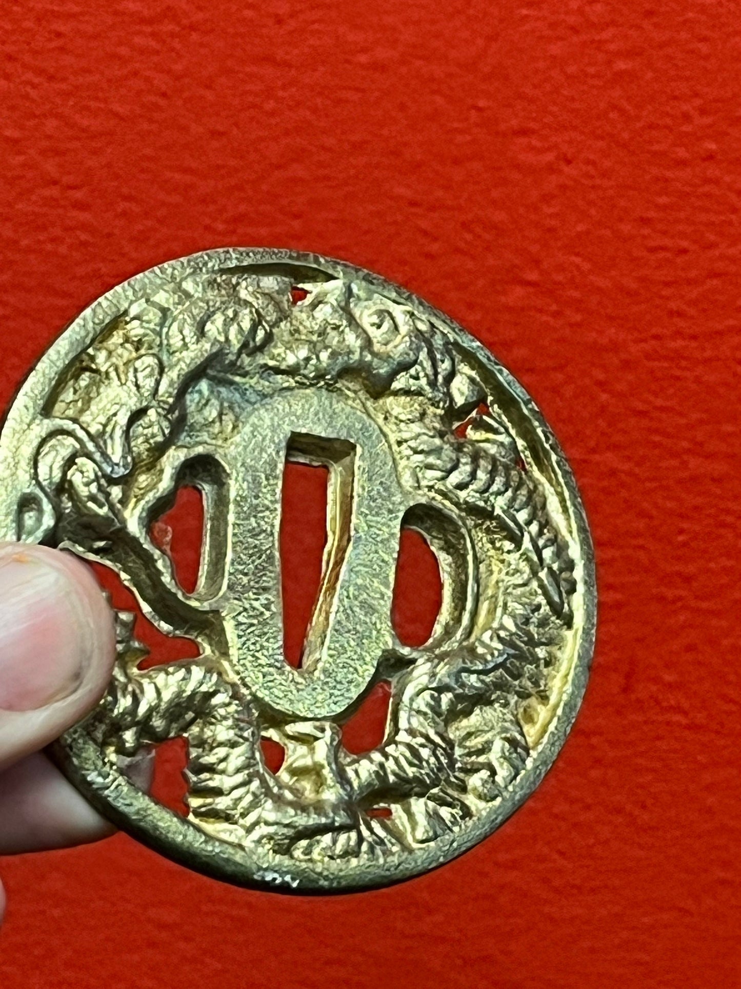 Lovely 3 inch gilded metal signed Japanese  tsuba  from large collection