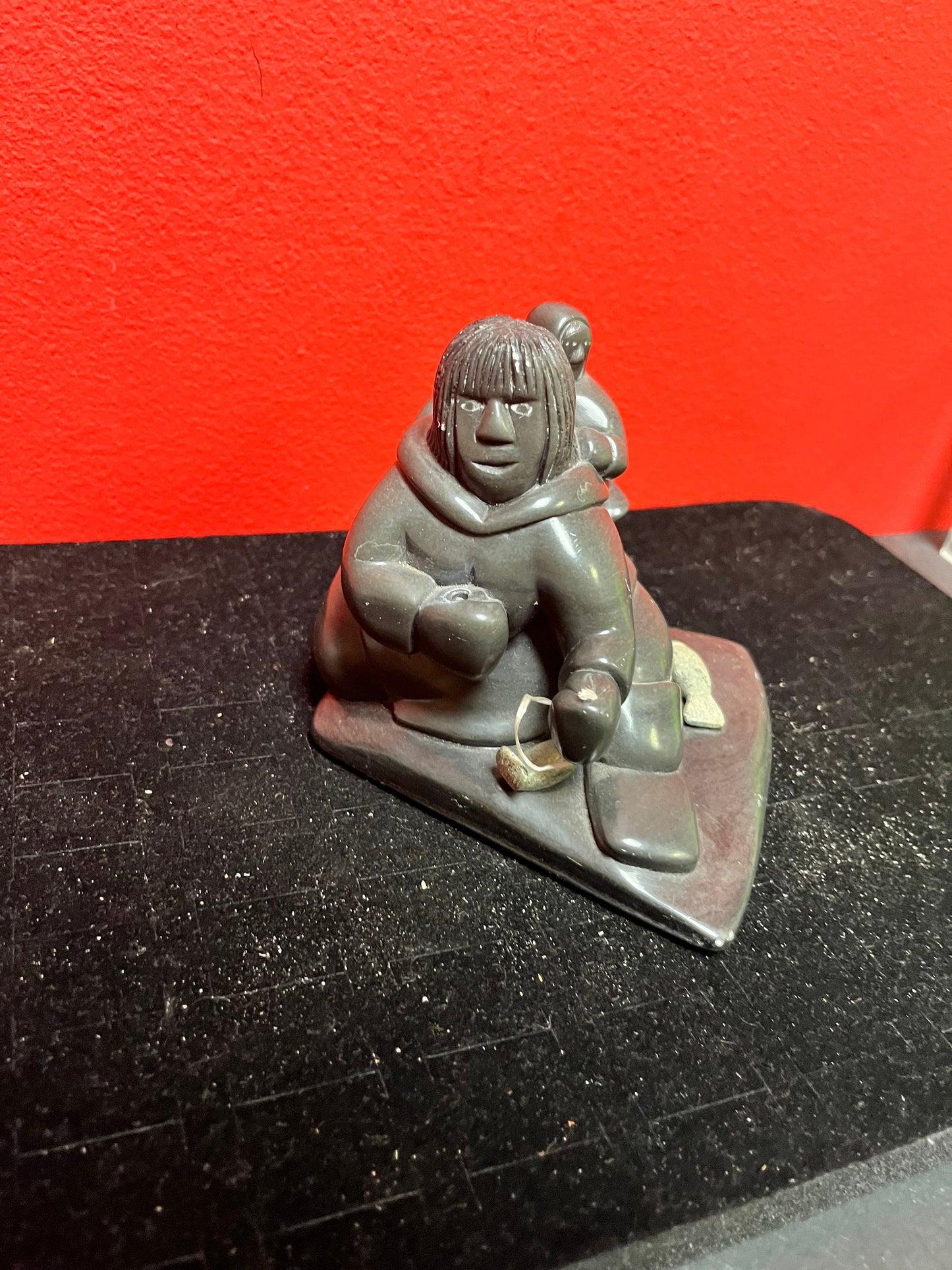 4 x 5 inch lovely indigenous Inuit soapstone statue  signed  great detail  wow