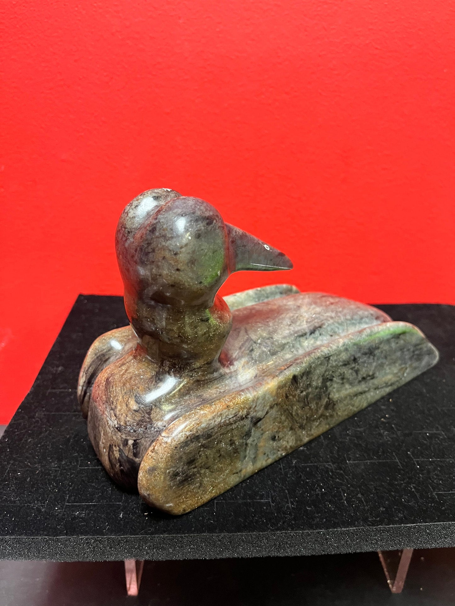 Prestigious 9 x 5 x 3“ high indigenous Inuit BART LAVALLEE soapstone moon loon sculpture  highest quality and detail  heavy  wow