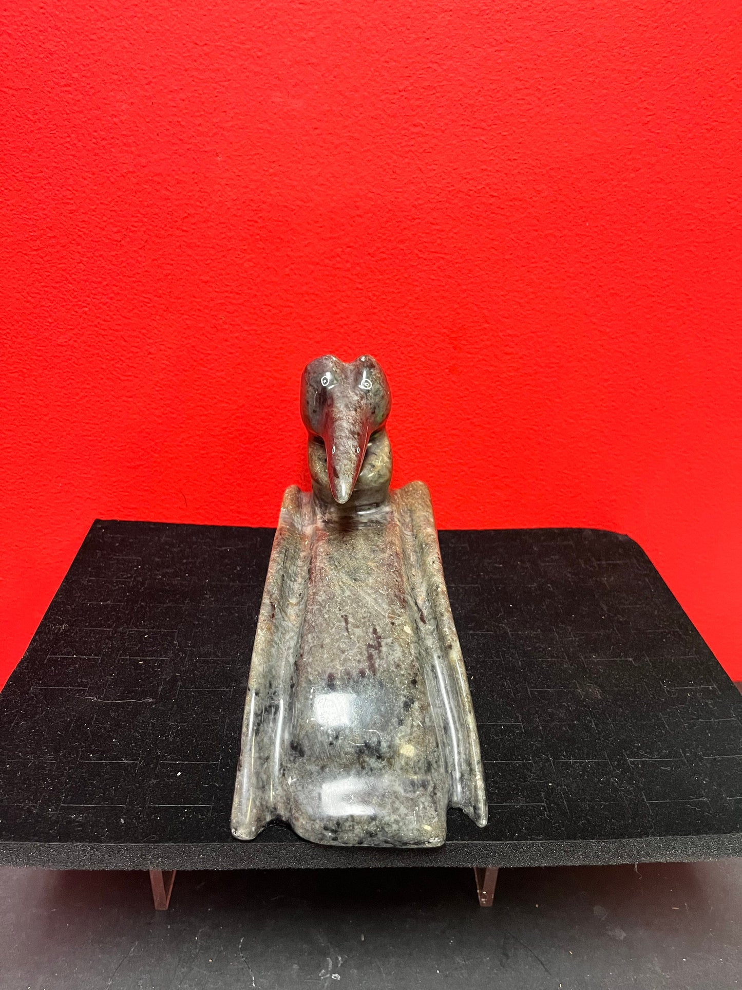 Prestigious 9 x 5 x 3“ high indigenous Inuit BART LAVALLEE soapstone moon loon sculpture  highest quality and detail  heavy  wow