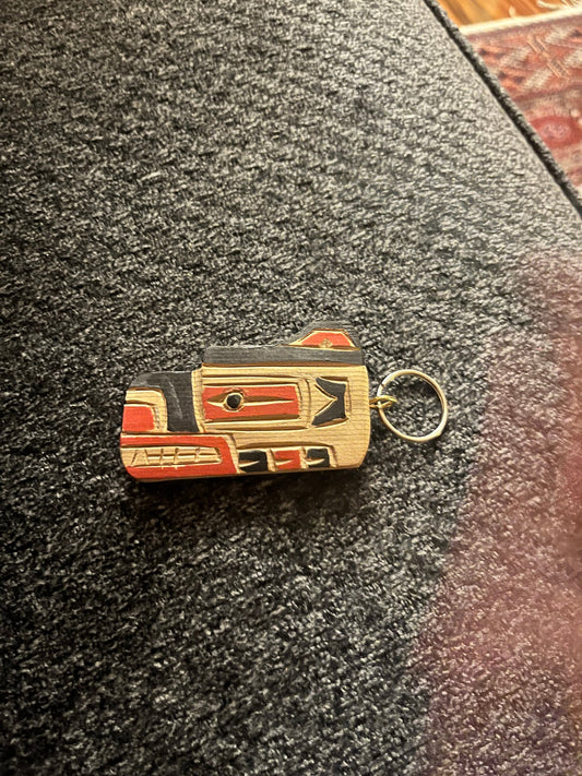 4 inch Indigenous First Nations pacific northwest coast bear keychain carved and painted by Brad Joseph jr  great gift  good value