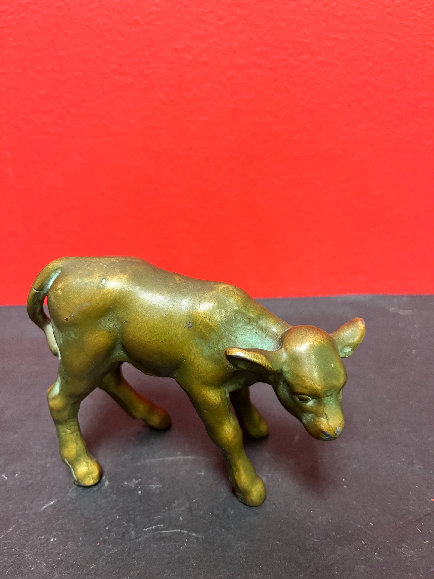 Lovely 4 1/2 x 3 high stylized antique bronze  fawn  great patina