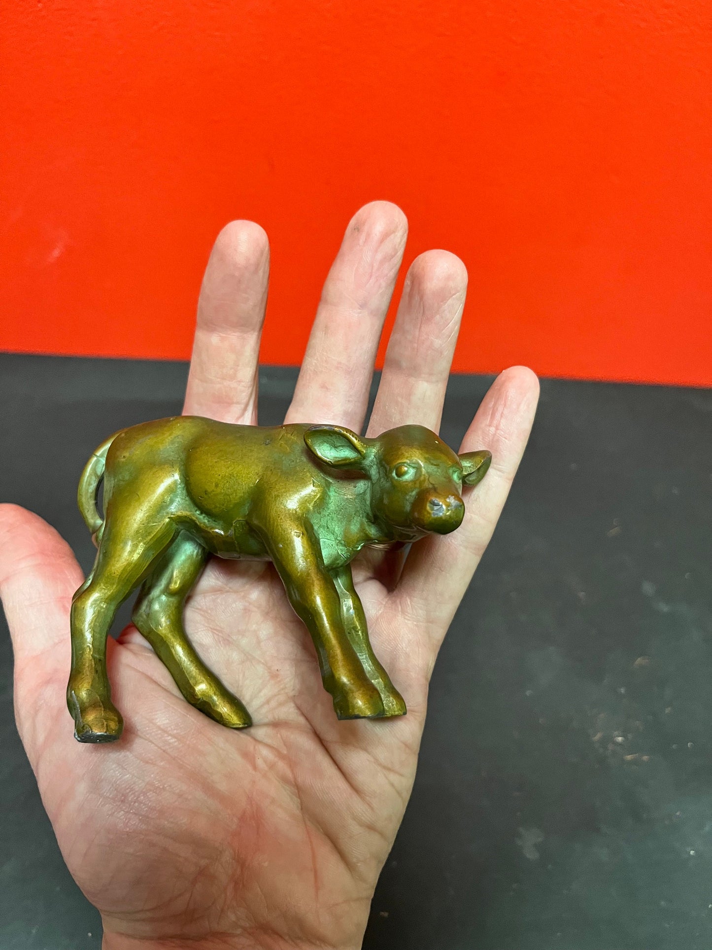 Lovely 4 1/2 x 3 high stylized antique bronze  fawn  great patina