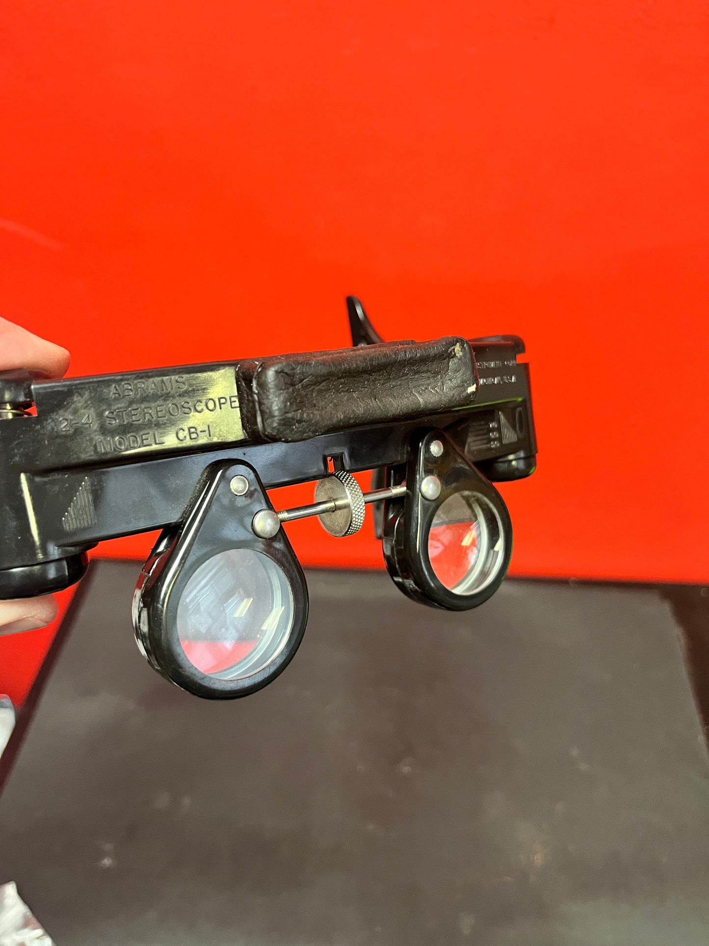 A  Fabulous 7 inch wide Abrams model CB - one, two or four power stereoscope  American with inspections and box  great condition