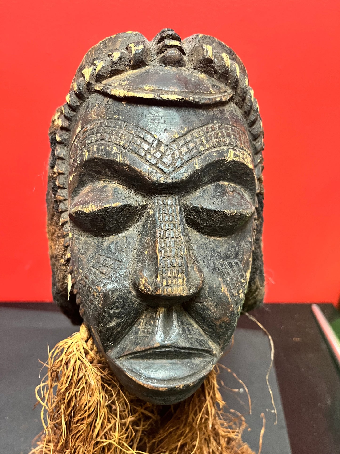 A   Stunning 19 inch high rare African late 19 century ceremonial mask with stand  good condition for age - museum quality