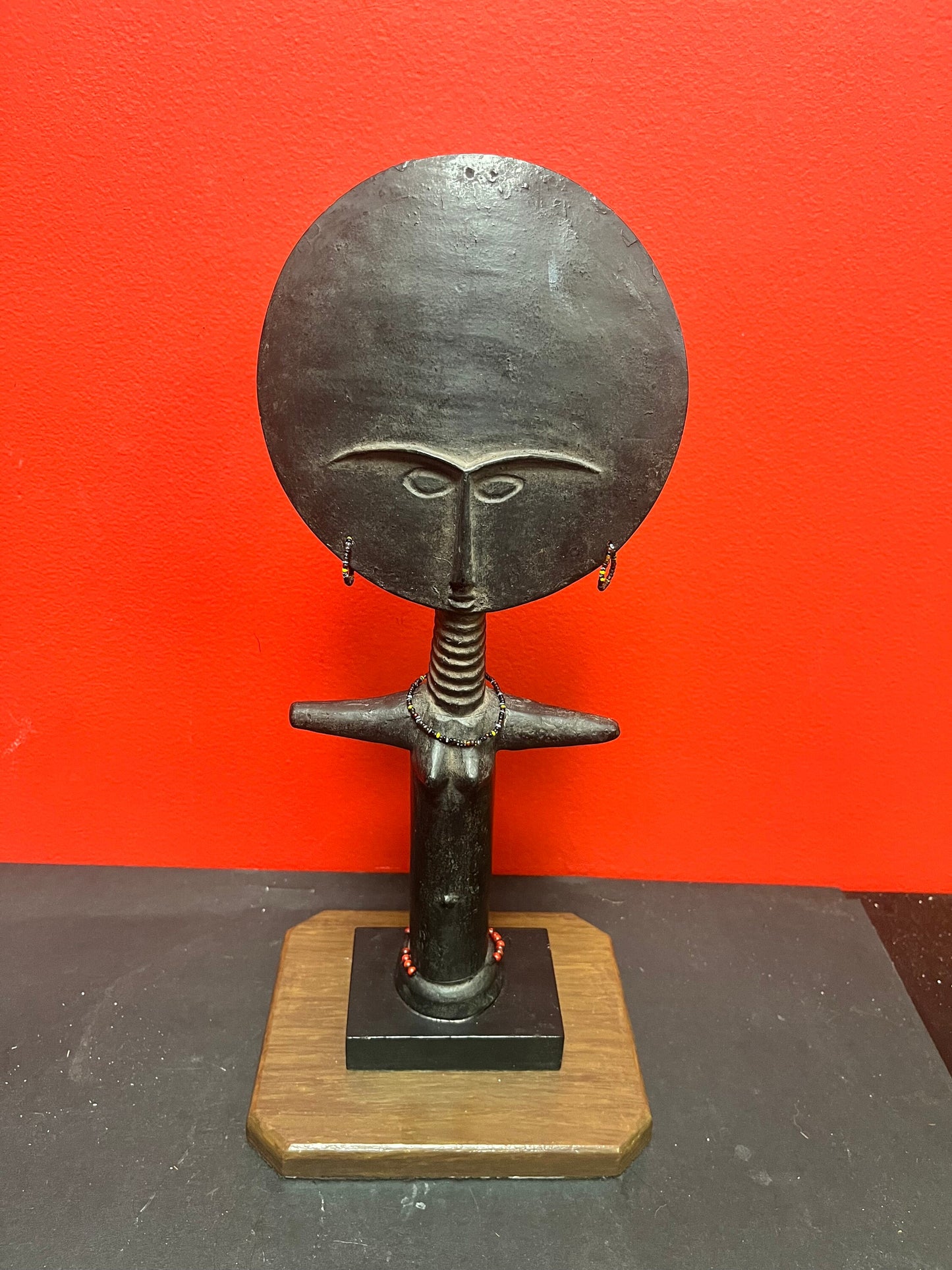 Lovely 15 inch signed pottery 1968 African Ashanti fertility figurine from Ghana   Alva studios, New York  so cool