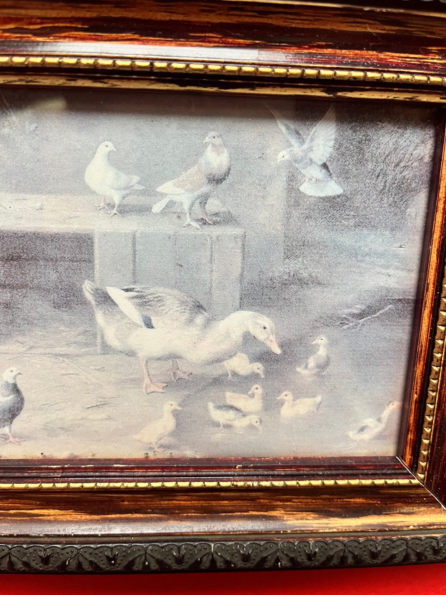 7 x 6 antique beautifully framed print of a and English barnyard scene   wow