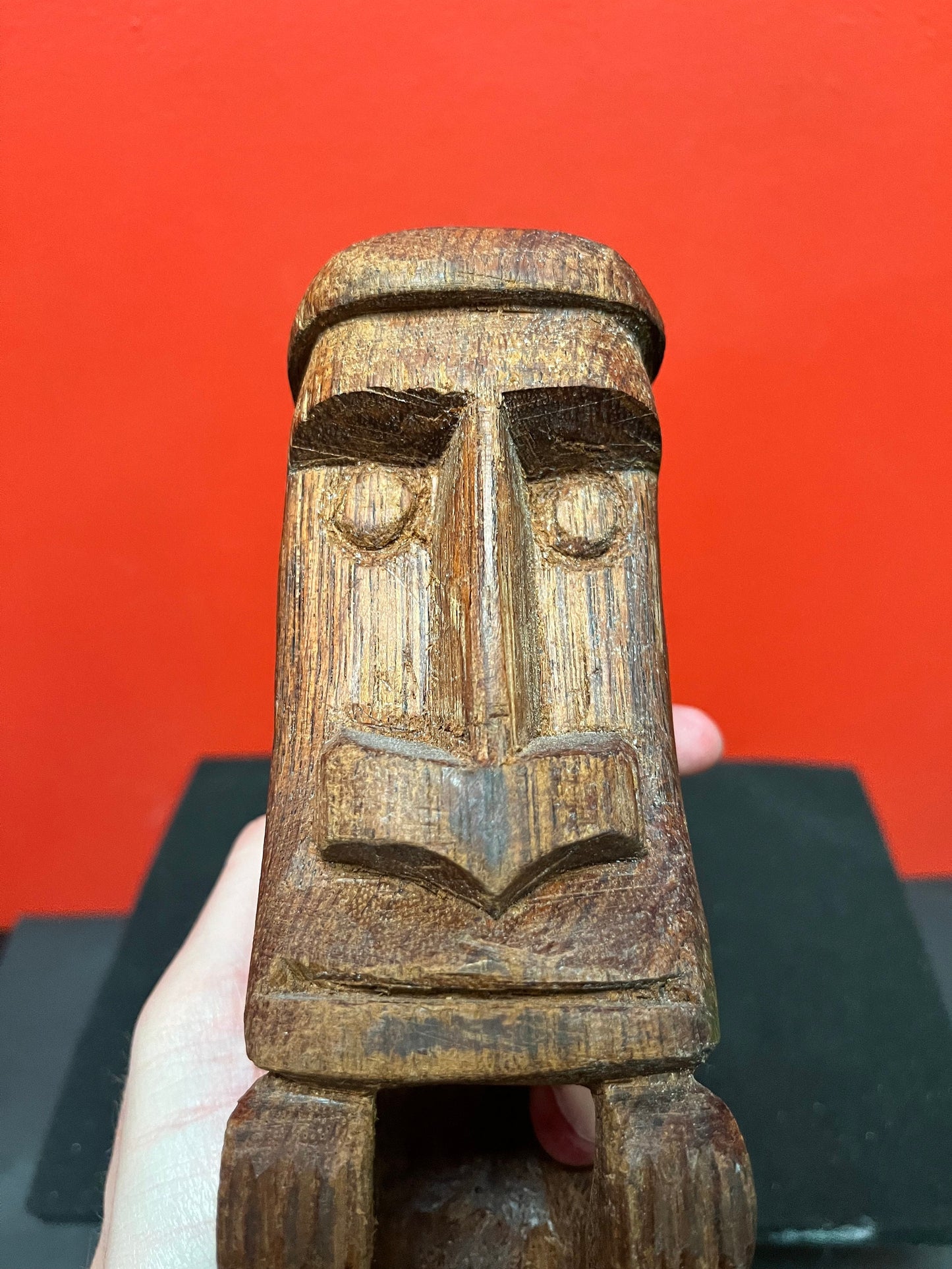 11 inch high antique Easter island statue   wooden with wonderful patina  museum quality