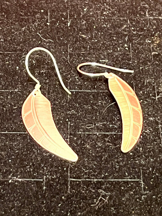 Beautiful indigenous first nations sterling silver feather earrings