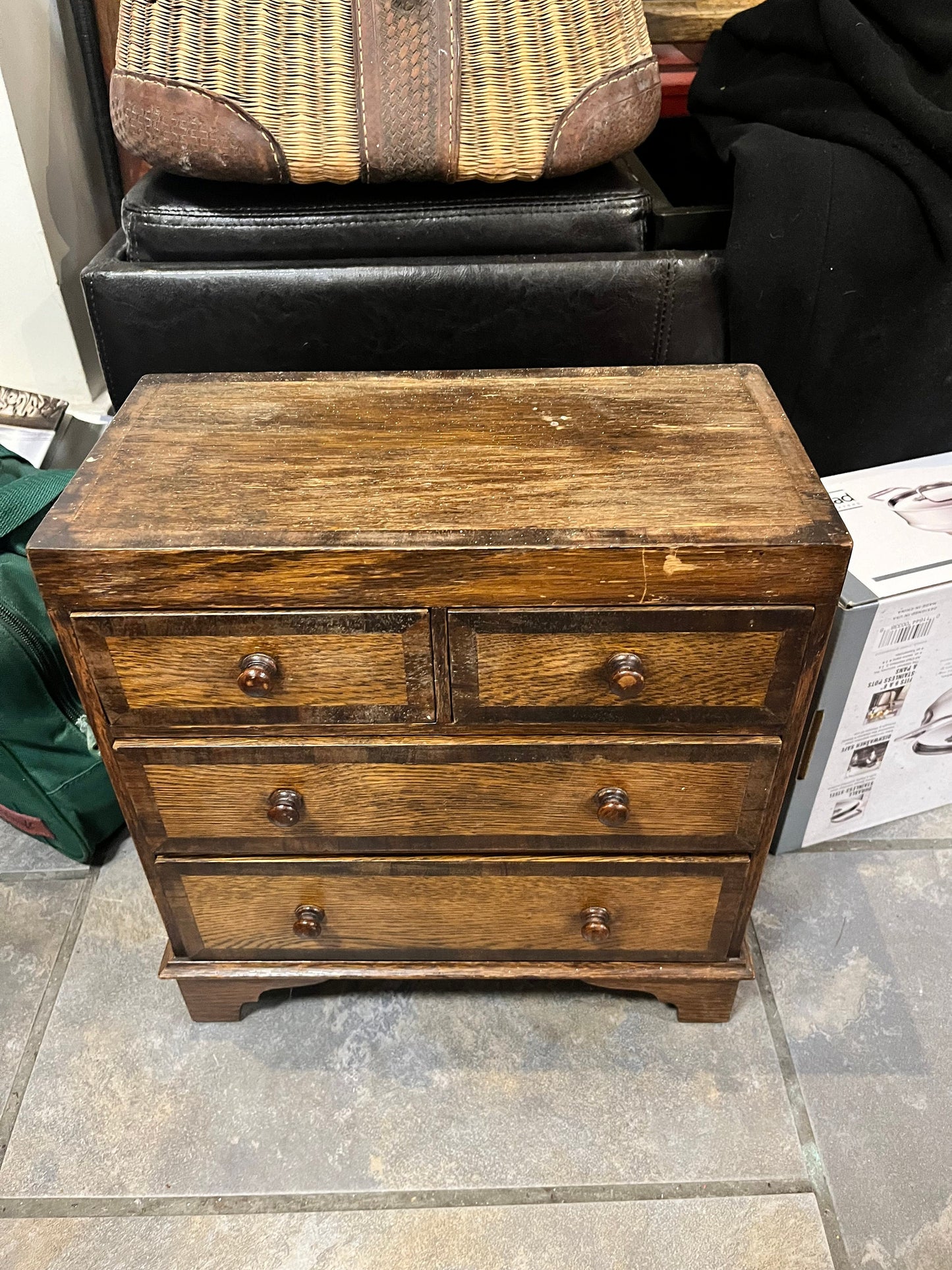 A 13 x 7 x 14 inch high antique wooden salesman salesman sample chest of drawers  late 1800s miniature furniture beautiful