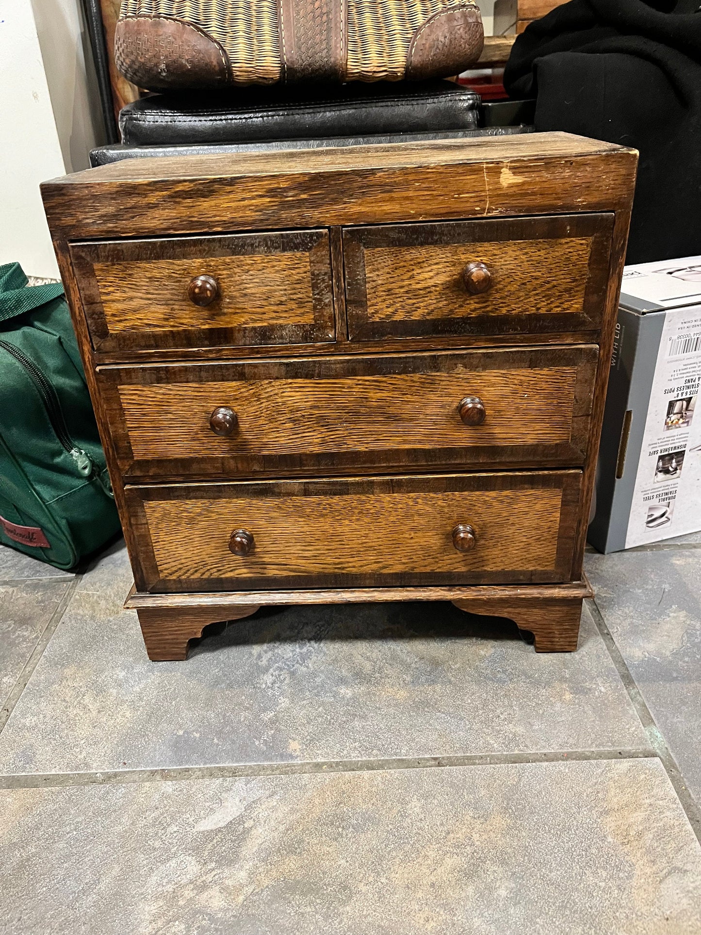 A 13 x 7 x 14 inch high antique wooden salesman salesman sample chest of drawers  late 1800s miniature furniture beautiful