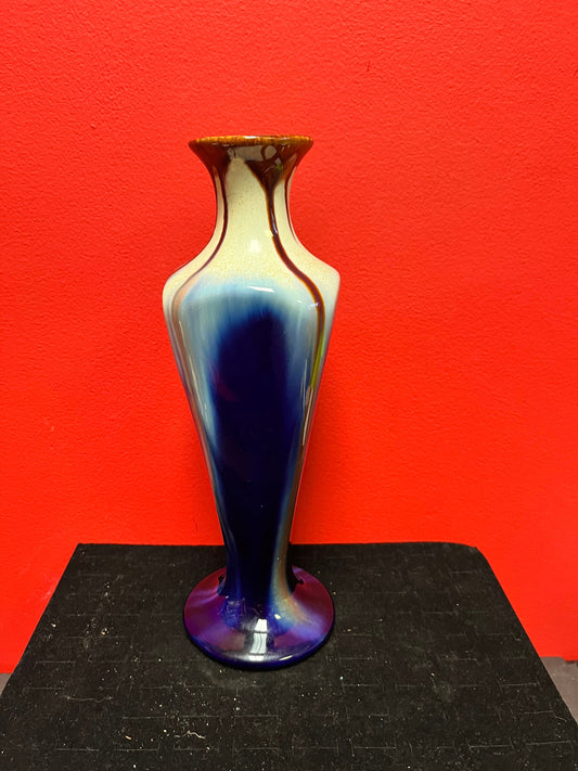 Gorgeous 12 inch old  Belgium arts and crafts drip glaze vase  fabulous look and quality  perfect condition  wow