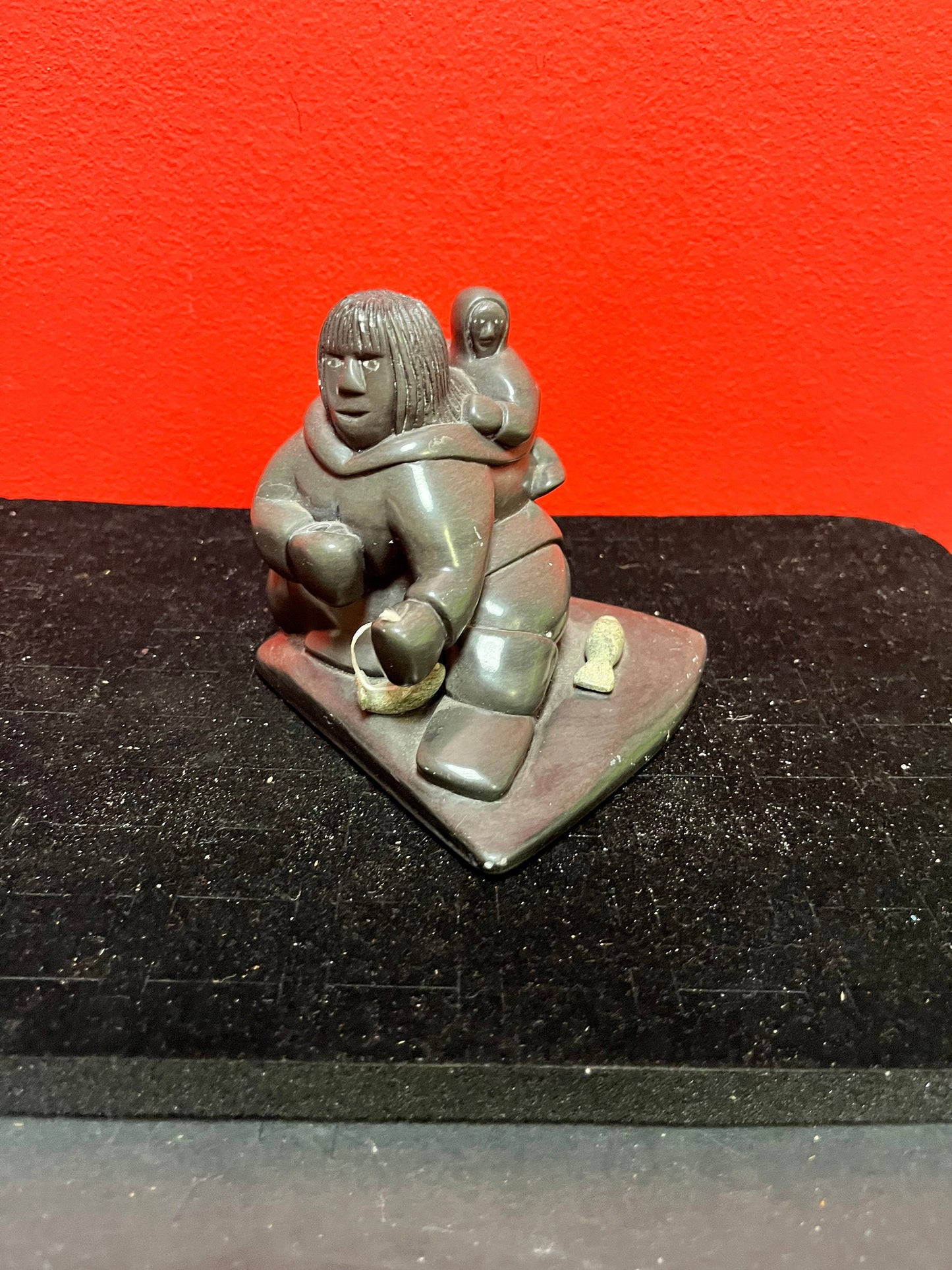 4 x 5 inch lovely indigenous Inuit soapstone statue  signed  great detail  wow