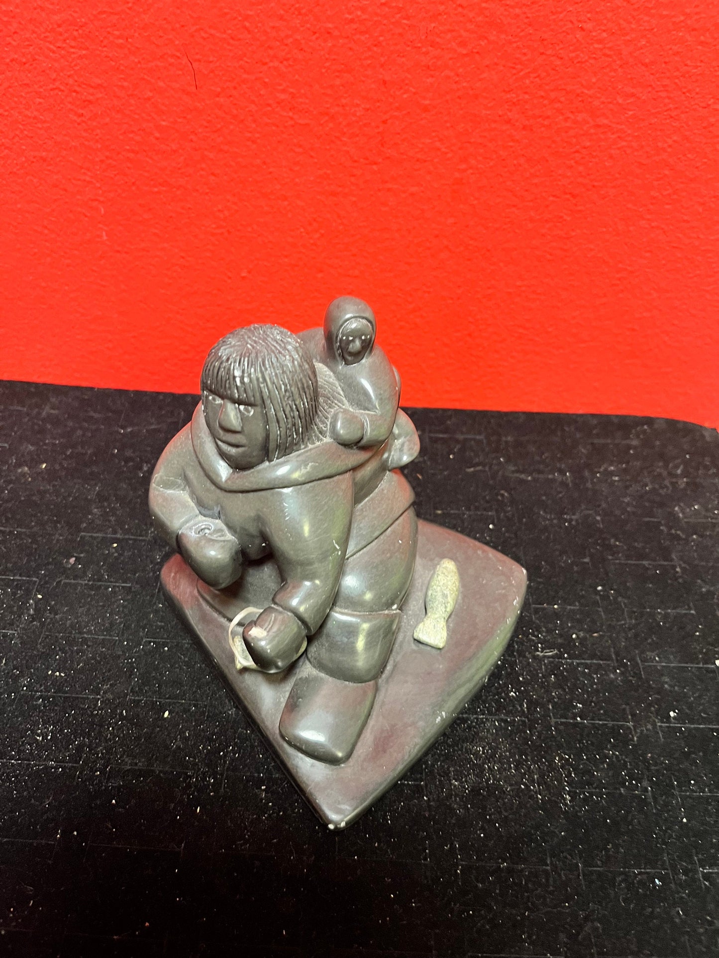 4 x 5 inch lovely indigenous Inuit soapstone statue  signed  great detail  wow