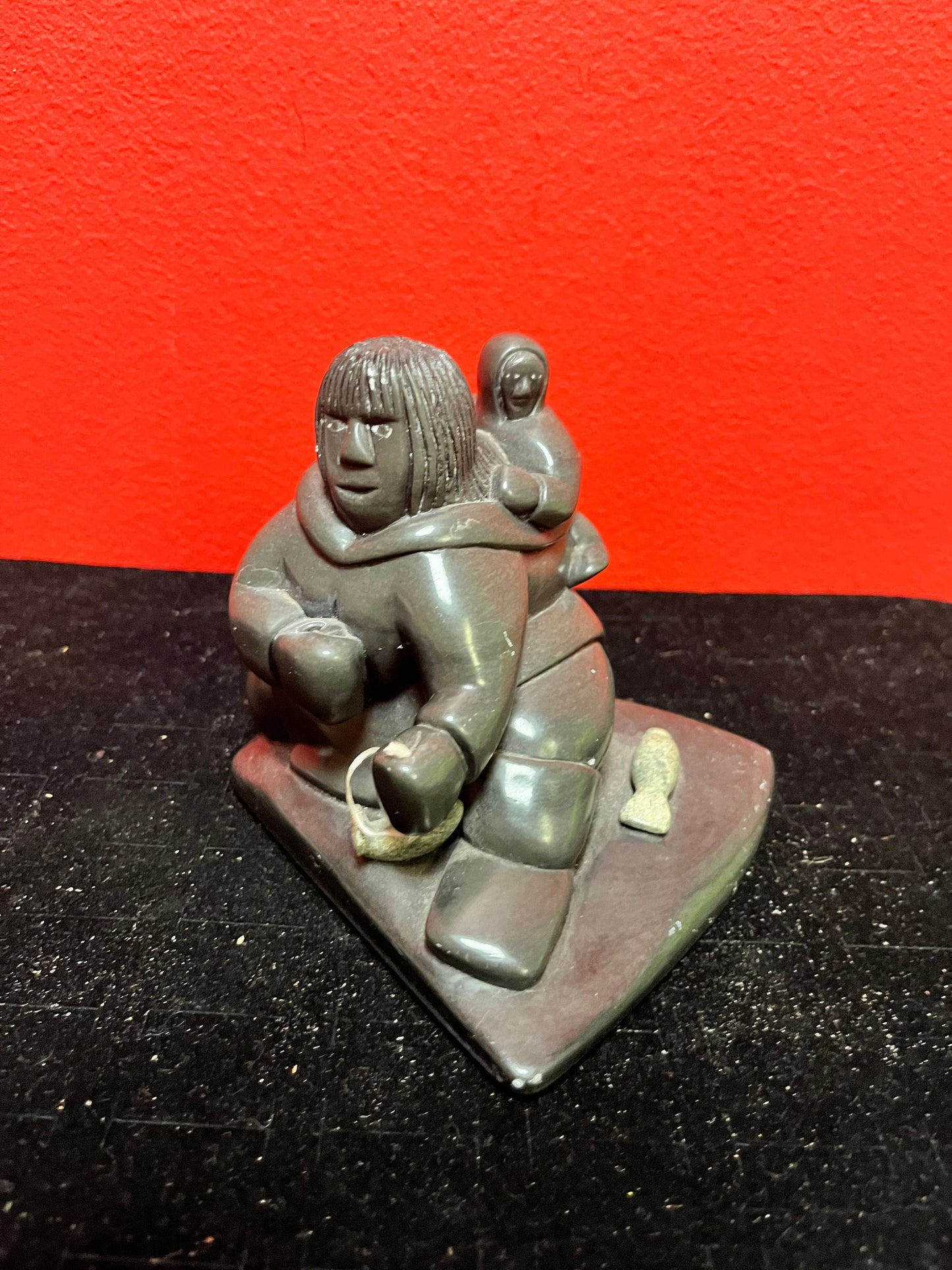 4 x 5 inch lovely indigenous Inuit soapstone statue  signed  great detail  wow