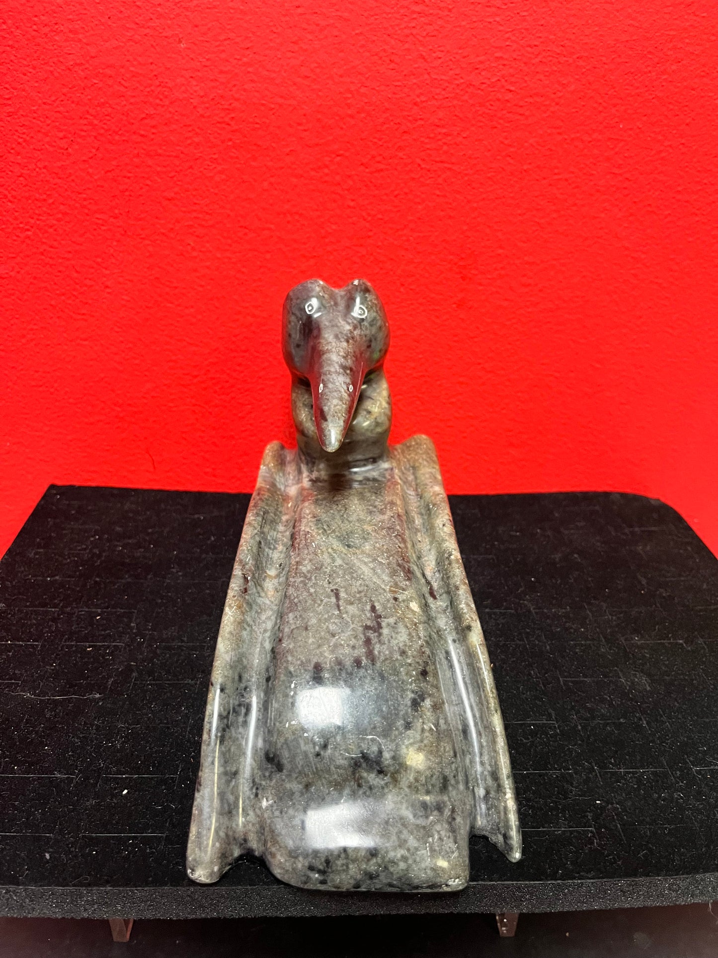 Prestigious 9 x 5 x 3“ high indigenous Inuit BART LAVALLEE soapstone moon loon sculpture  highest quality and detail  heavy  wow