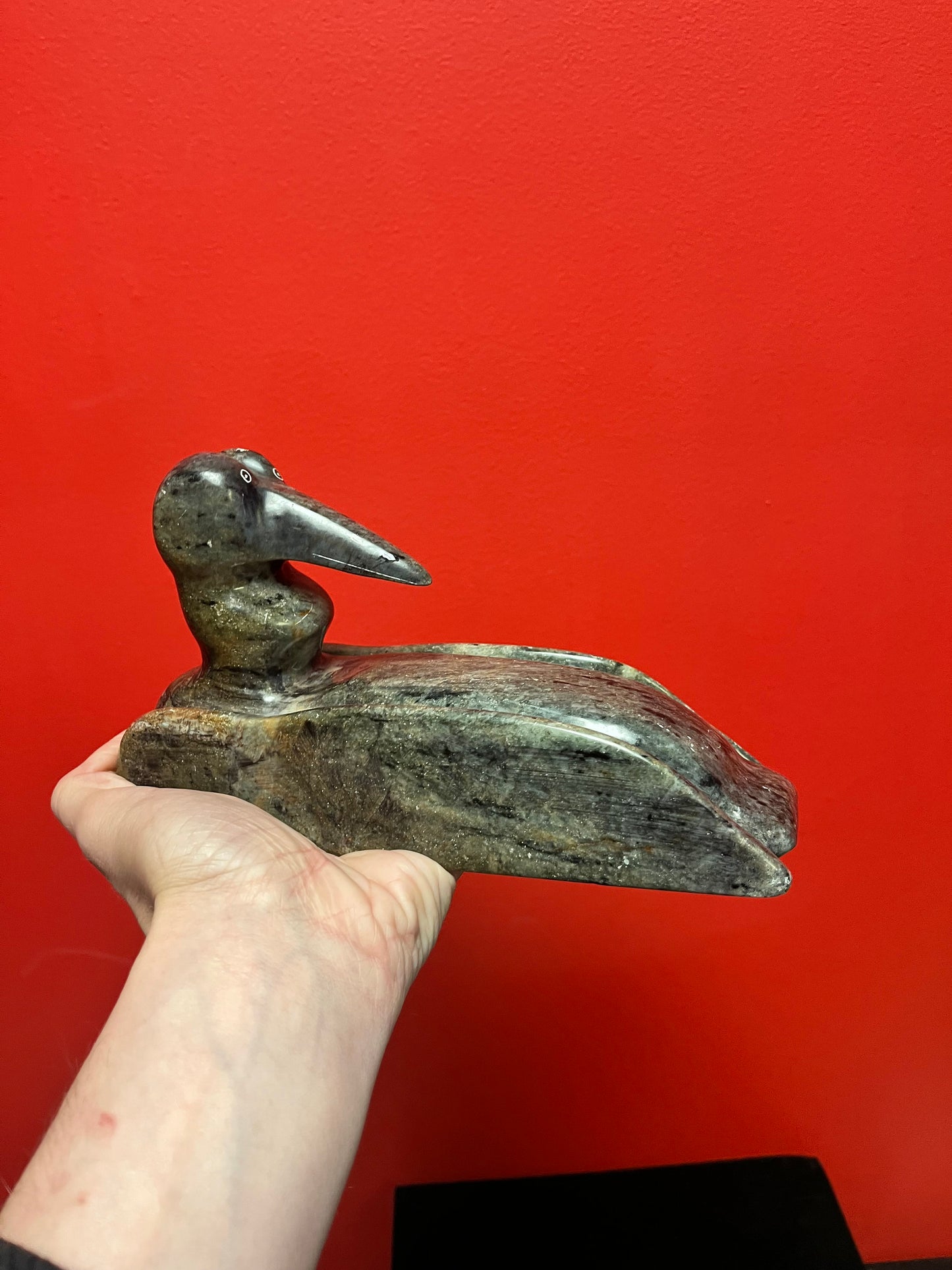 Prestigious 9 x 5 x 3“ high indigenous Inuit BART LAVALLEE soapstone moon loon sculpture  highest quality and detail  heavy  wow