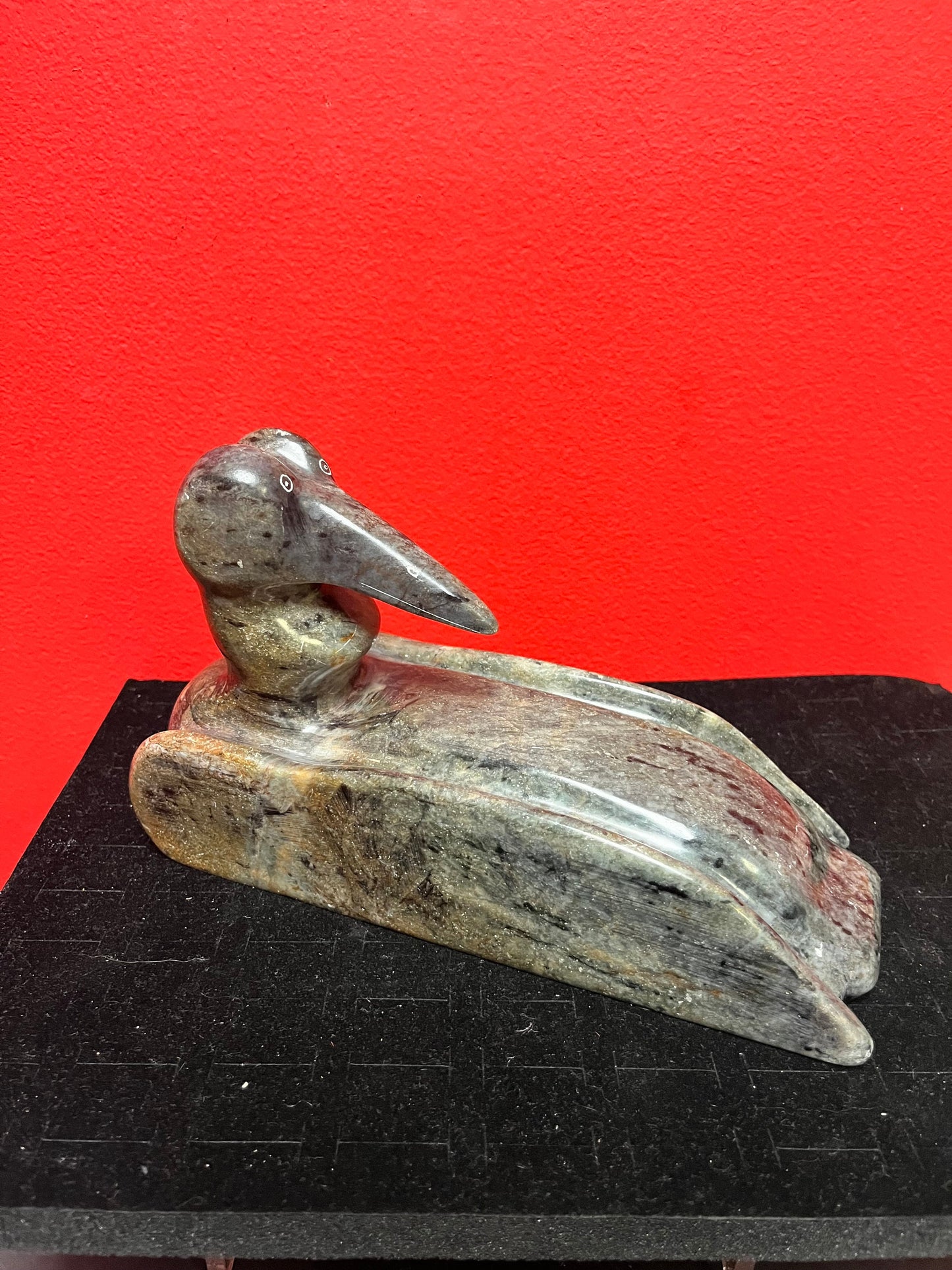 Prestigious 9 x 5 x 3“ high indigenous Inuit BART LAVALLEE soapstone moon loon sculpture  highest quality and detail  heavy  wow