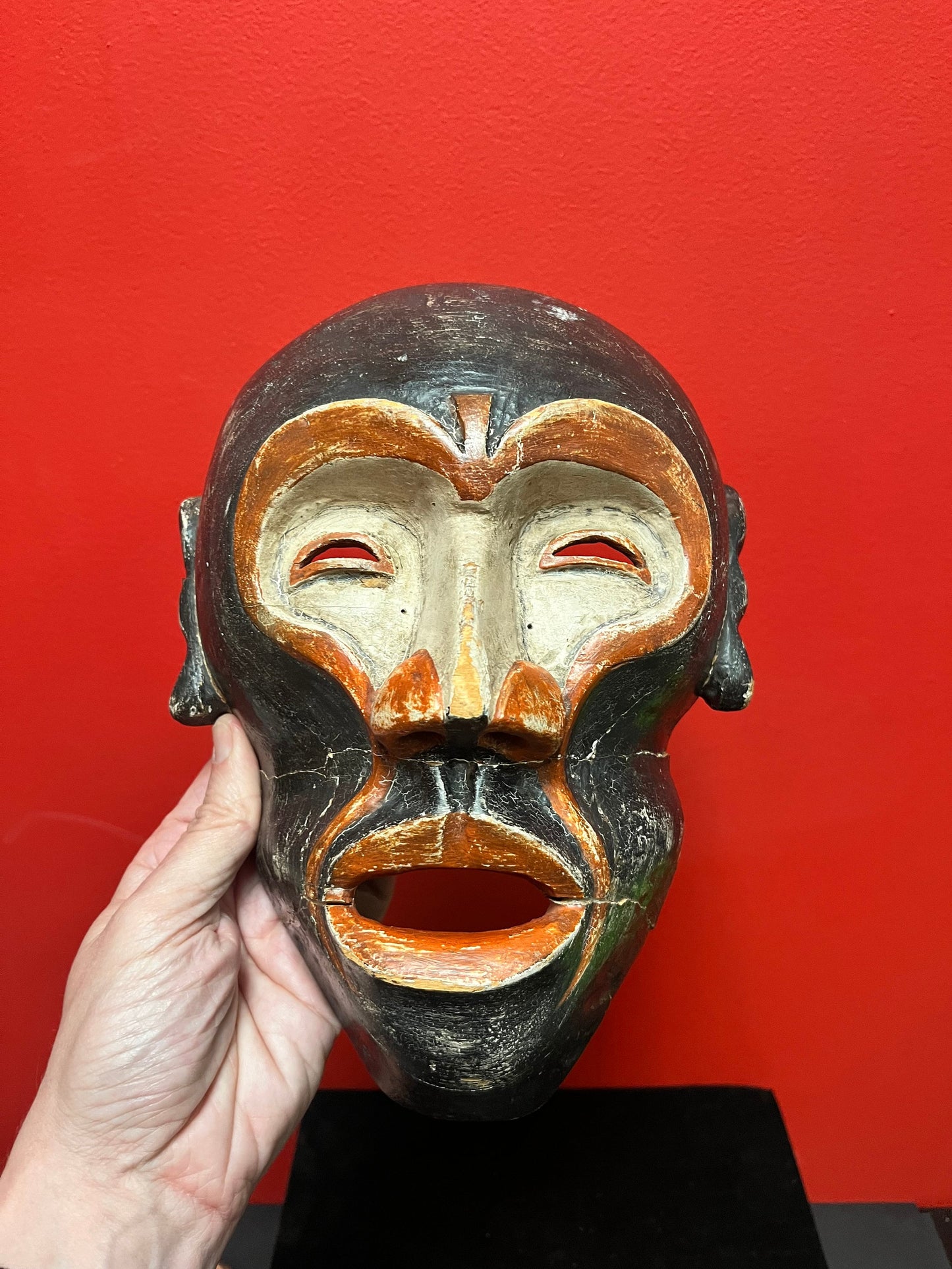 A Spectacular rare late 19 century African Congolese  monkey human ceremonial mask  as is condition so see photos  wow  11 x 8“ wide