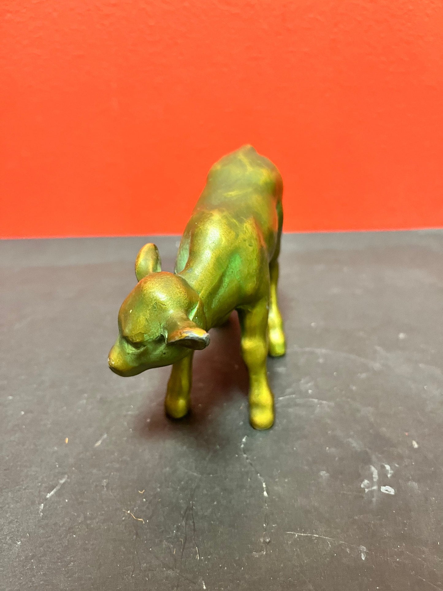 Lovely 4 1/2 x 3 high stylized antique bronze  fawn  great patina