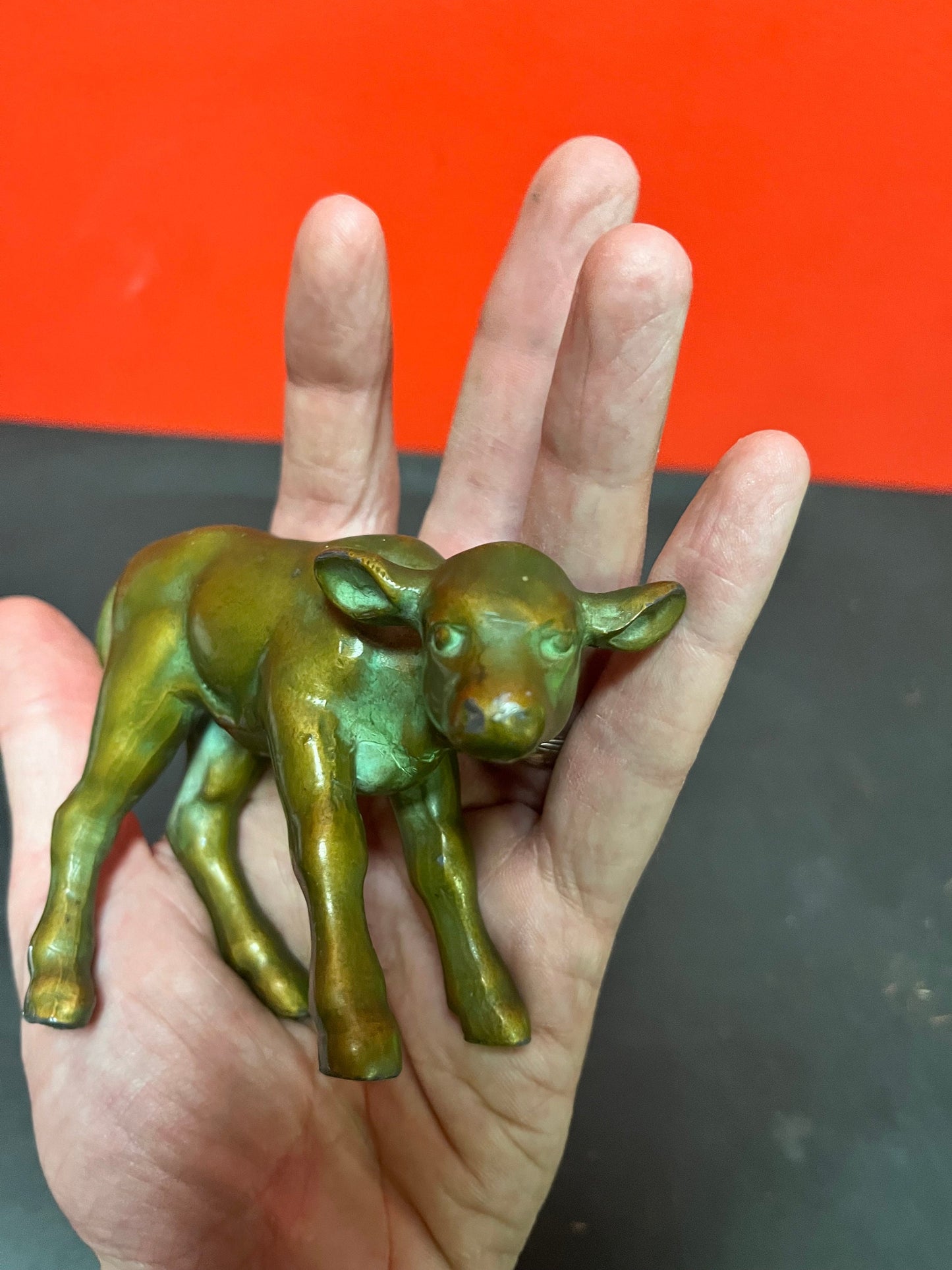 Lovely 4 1/2 x 3 high stylized antique bronze  fawn  great patina