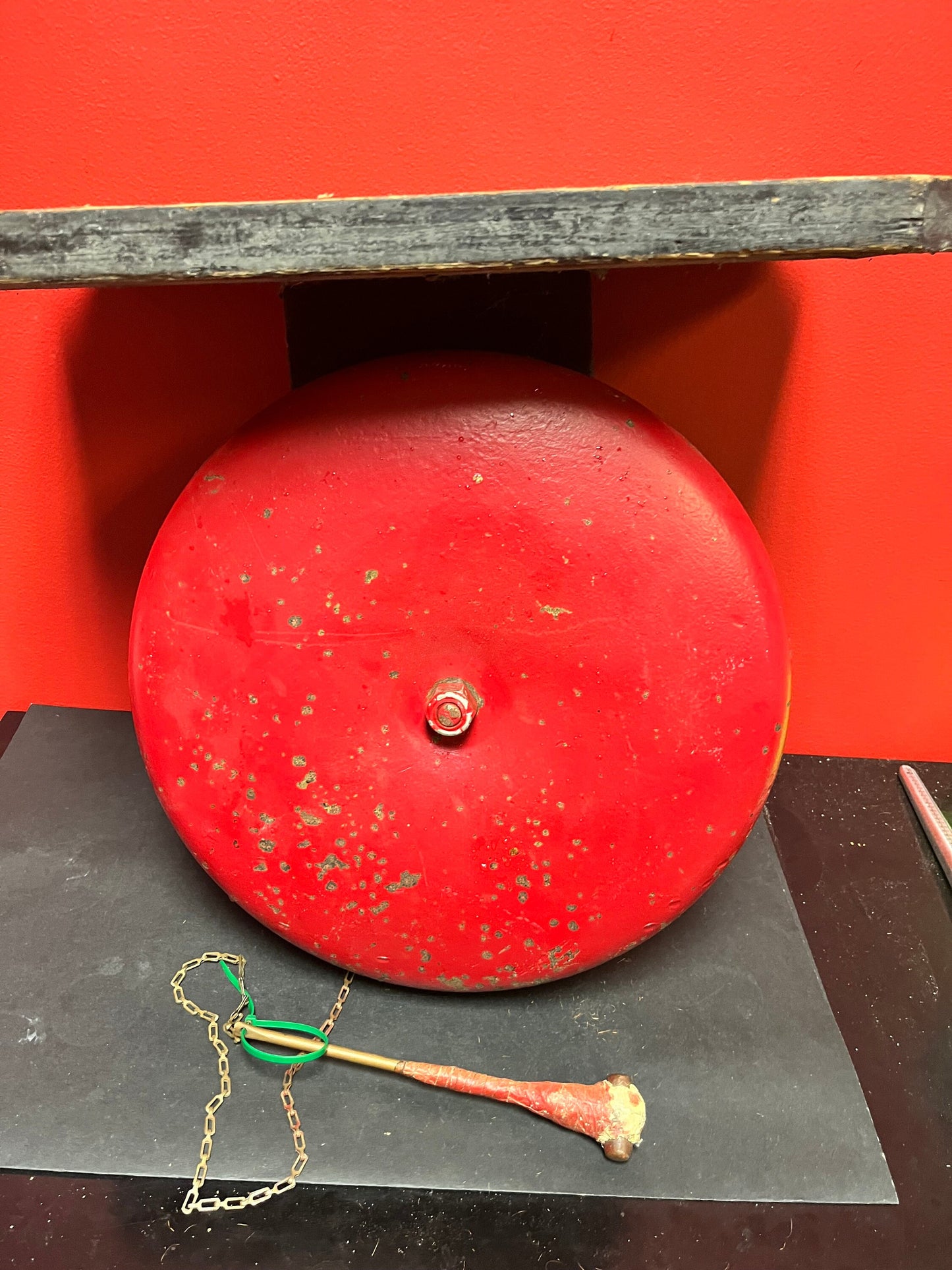 Fabulous boxing bell - old authentic museum quality Vancouver Island boxing club ring bell  bell 14 inches  plus shelf and hammer - wow