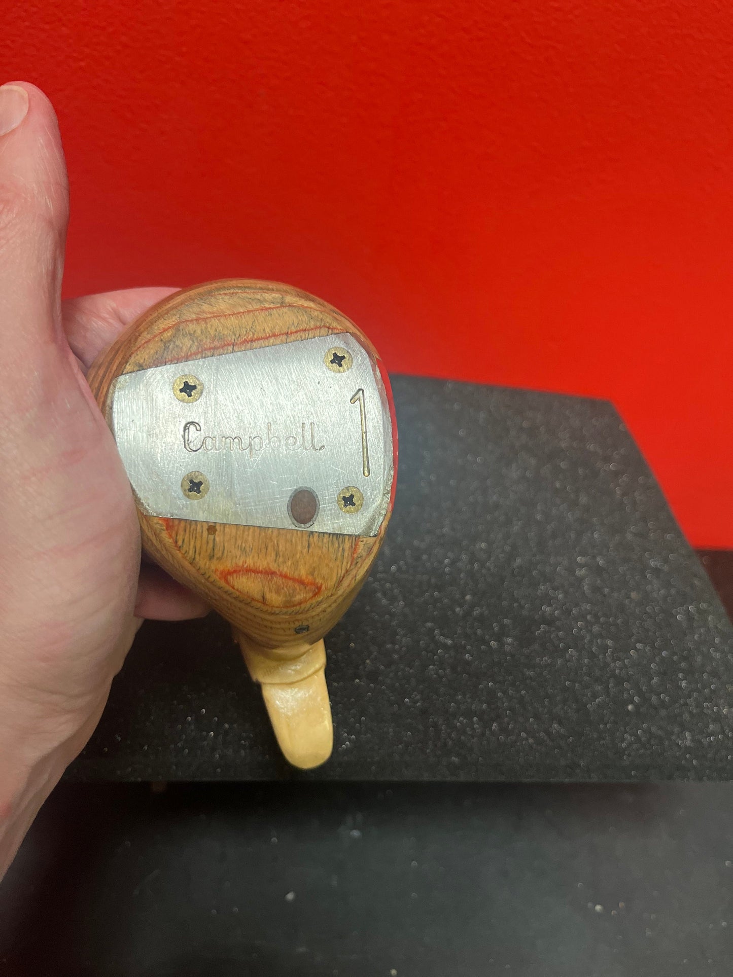 A  Unique 5 inch long golf club wood head by Campbell made into a duck ornament  number one wood  perfect golf gift