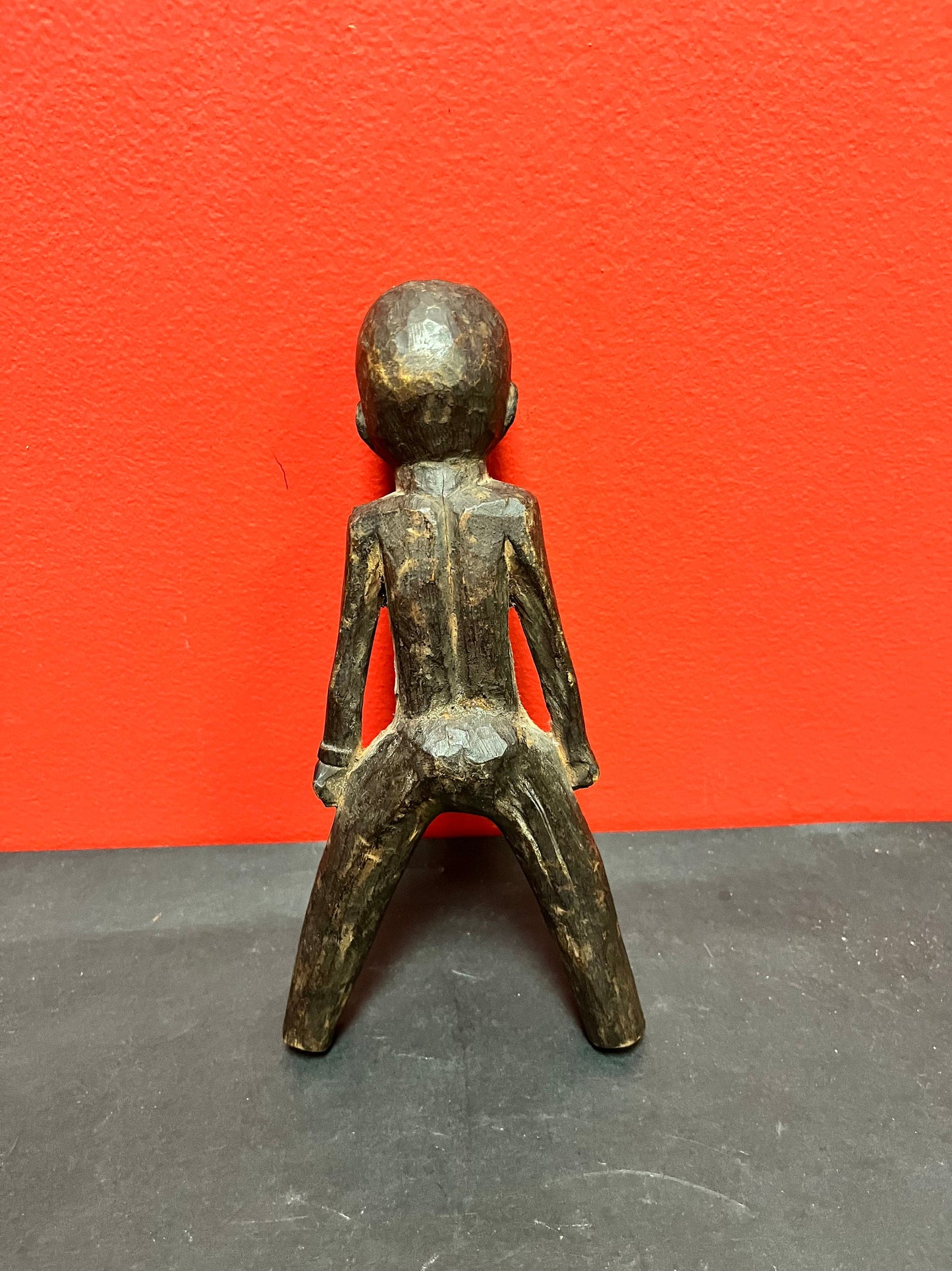 African antique 9 inch lovely wooden statue needs assistance to stand  great patina   good value