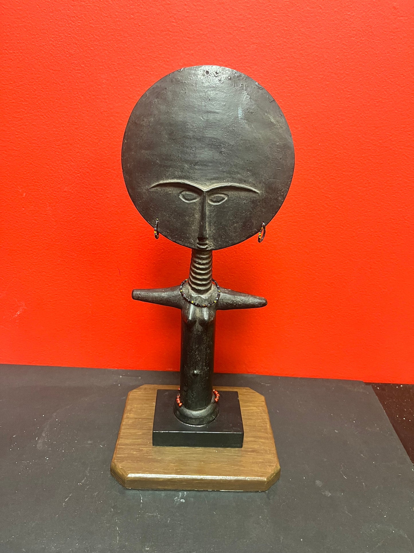 Lovely 15 inch signed pottery 1968 African Ashanti fertility figurine from Ghana   Alva studios, New York  so cool