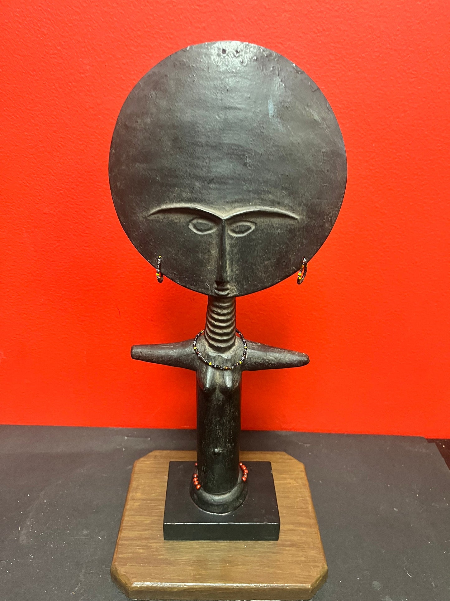 Lovely 15 inch signed pottery 1968 African Ashanti fertility figurine from Ghana   Alva studios, New York  so cool