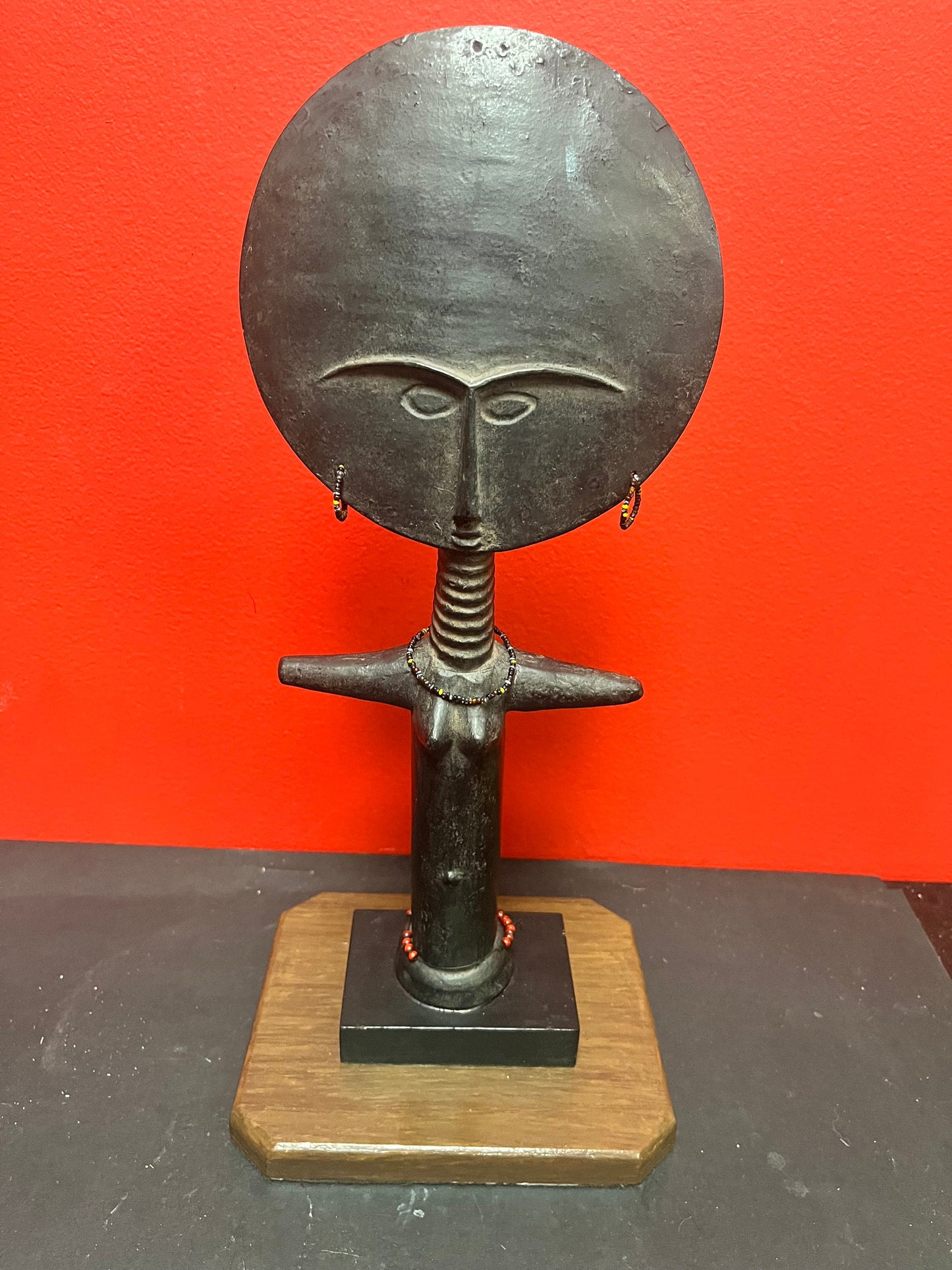 Lovely 15 inch signed pottery 1968 African Ashanti fertility figurine from Ghana   Alva studios, New York  so cool