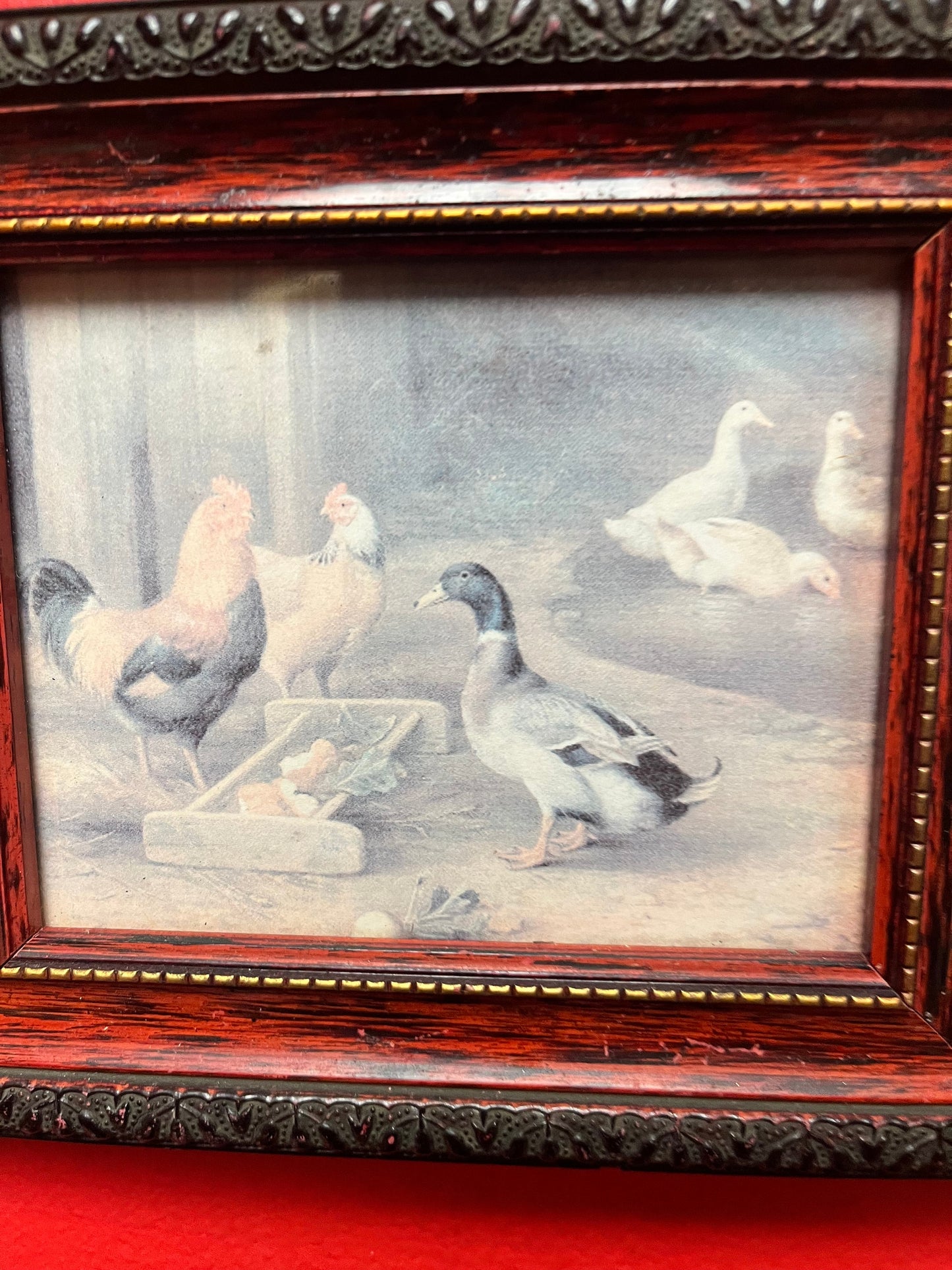 7 x 6 antique beautifully framed print of a and English barnyard scene   wow