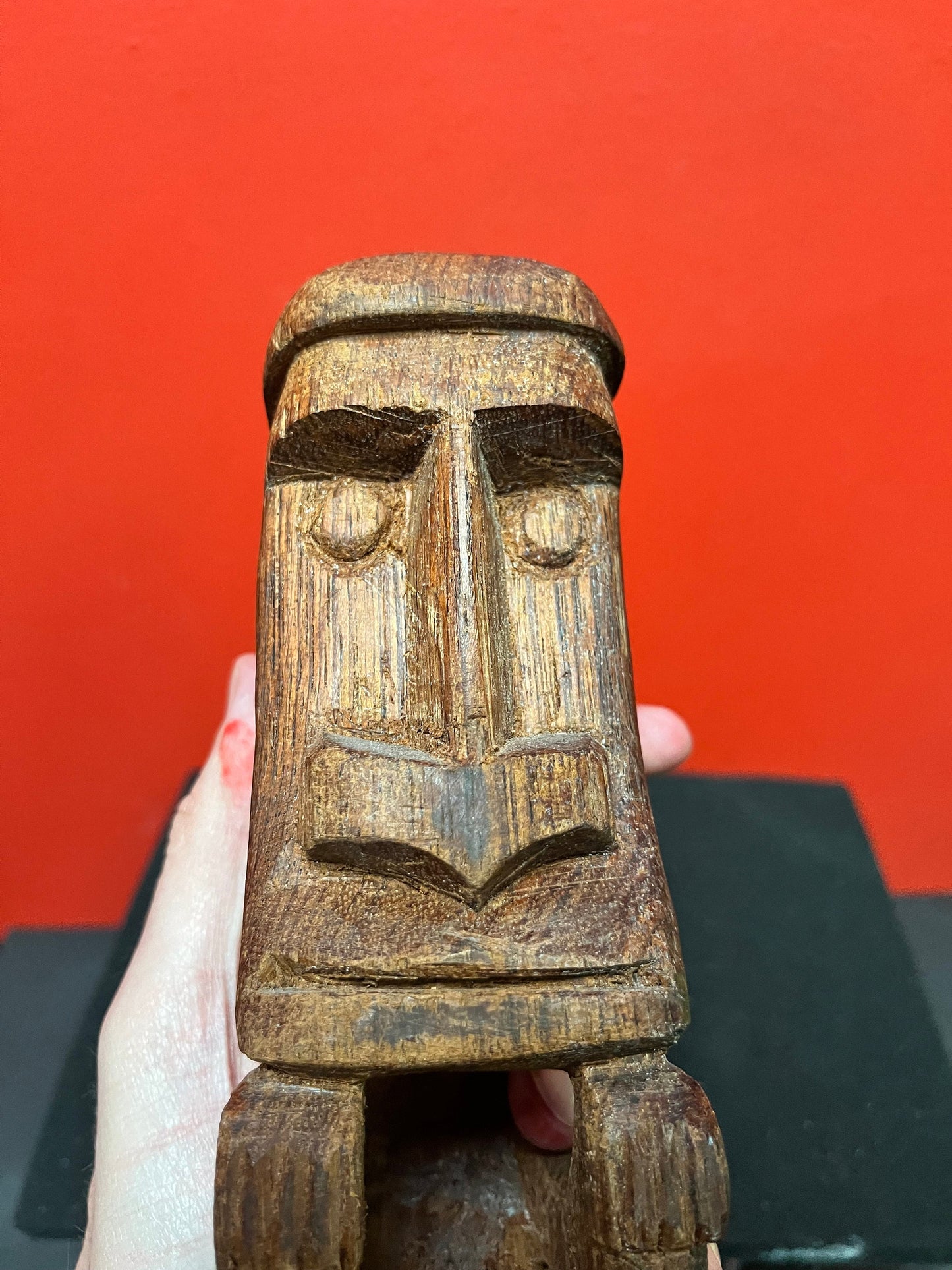 11 inch high antique Easter island statue   wooden with wonderful patina  museum quality