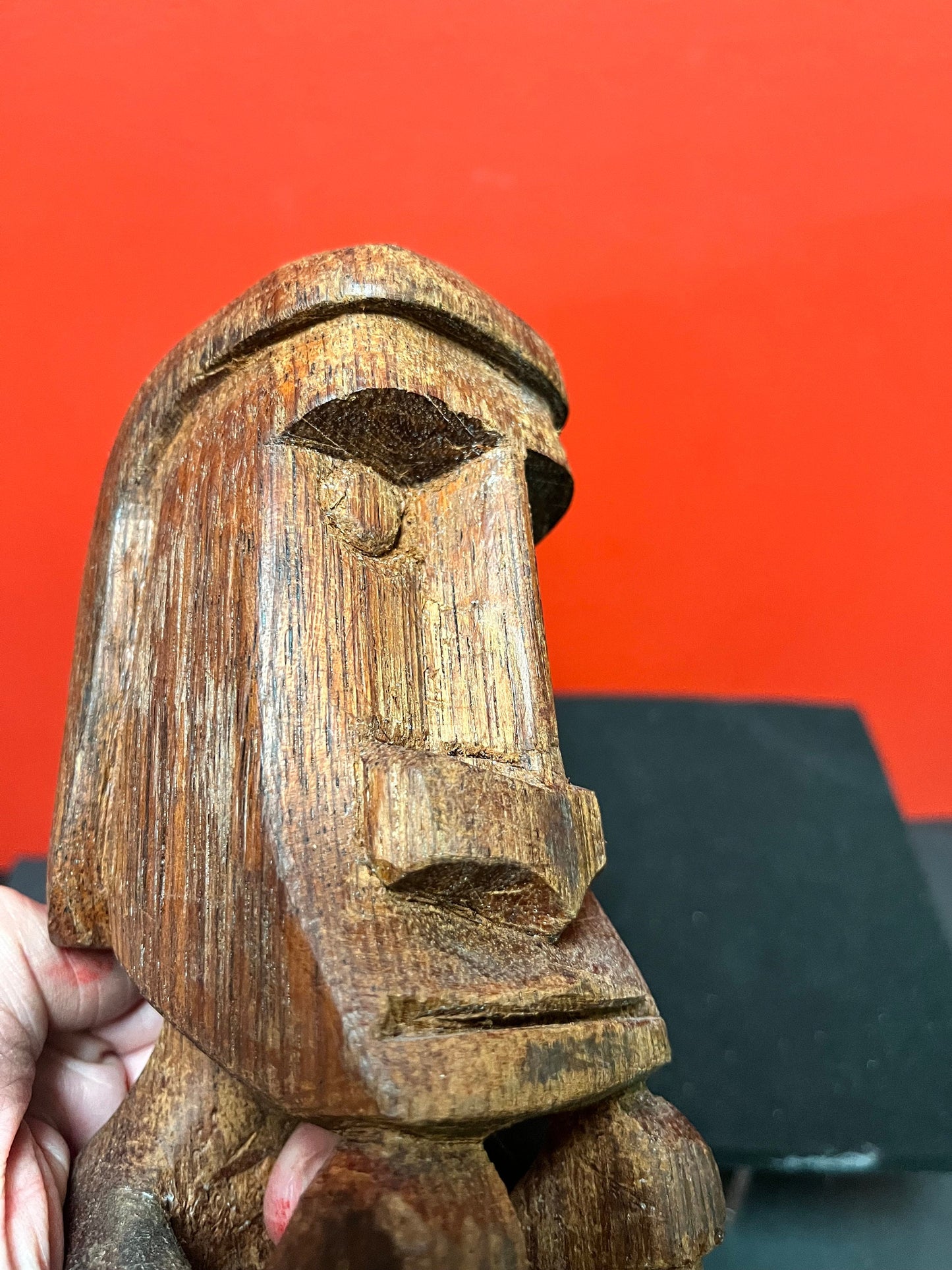 11 inch high antique Easter island statue   wooden with wonderful patina  museum quality