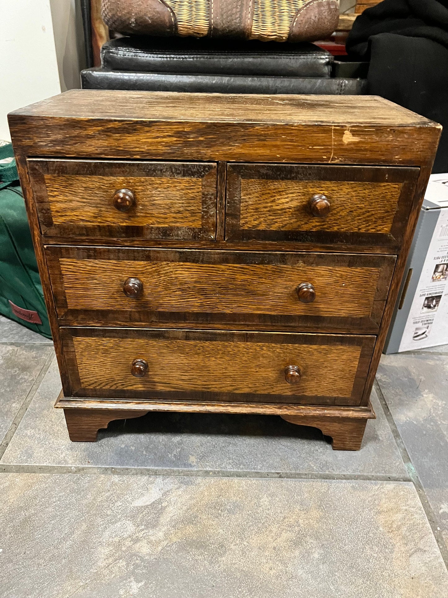 A 13 x 7 x 14 inch high antique wooden salesman salesman sample chest of drawers  late 1800s miniature furniture beautiful