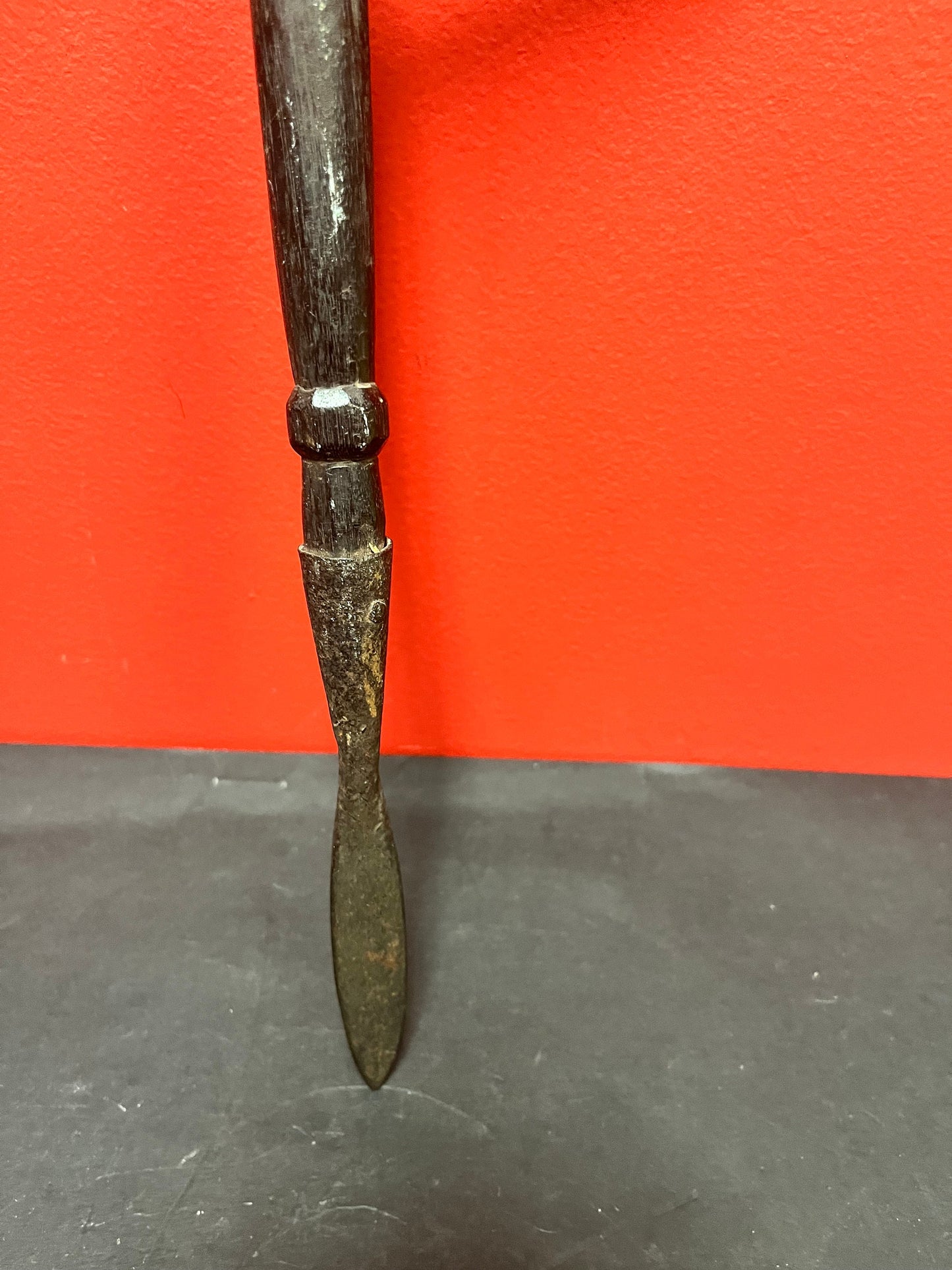 Most unusual and rare 19 century African spear or tool   16 inches long  amazing patina  wow