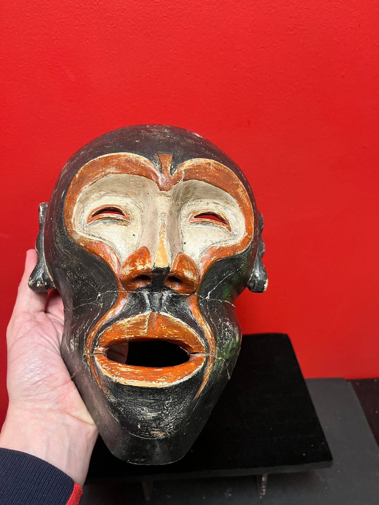 A Spectacular rare late 19 century African Congolese  monkey human ceremonial mask  as is condition so see photos  wow  11 x 8“ wide