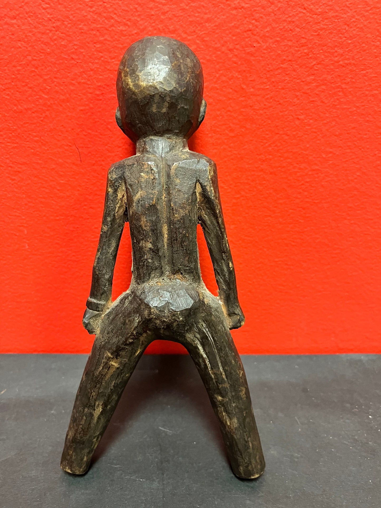 African antique 9 inch lovely wooden statue needs assistance to stand  great patina   good value