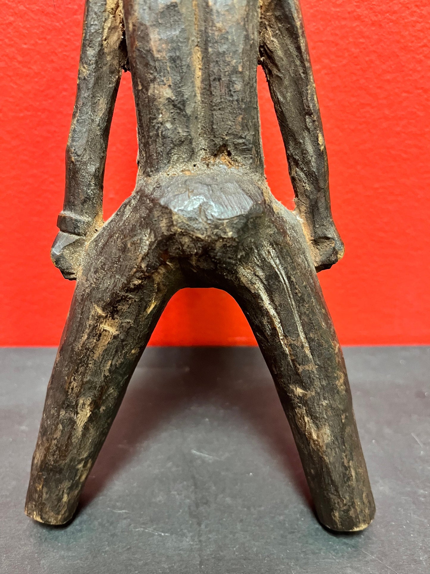 African antique 9 inch lovely wooden statue needs assistance to stand  great patina   good value