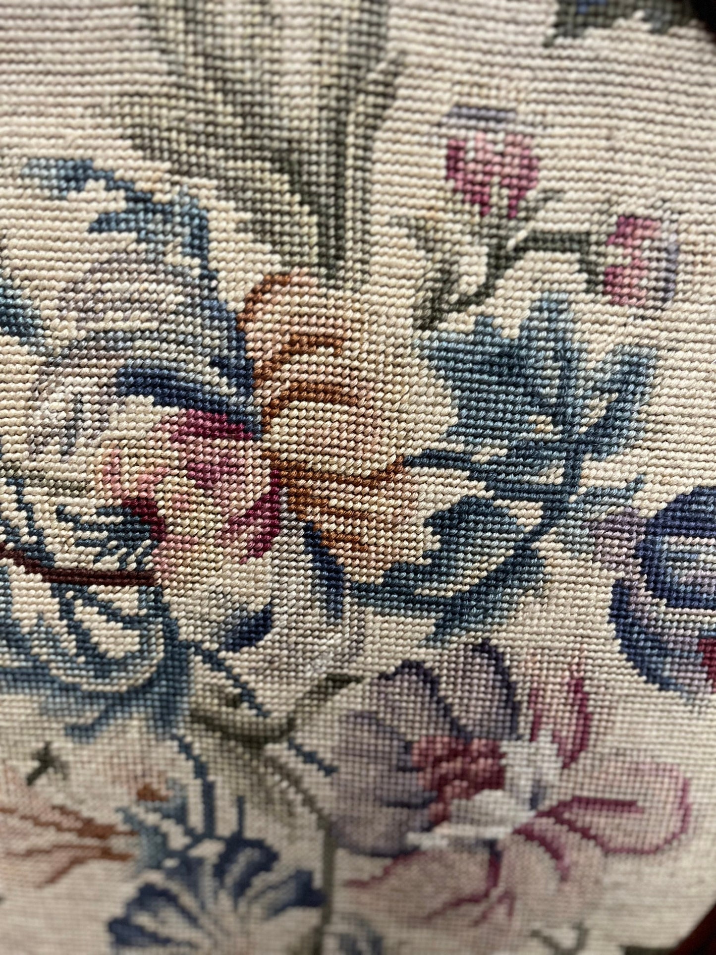 A  Stunning early 19 century 19 x 16 inch needlepoint picture of flowers in mahogany frame gorgeous piece  and great condition