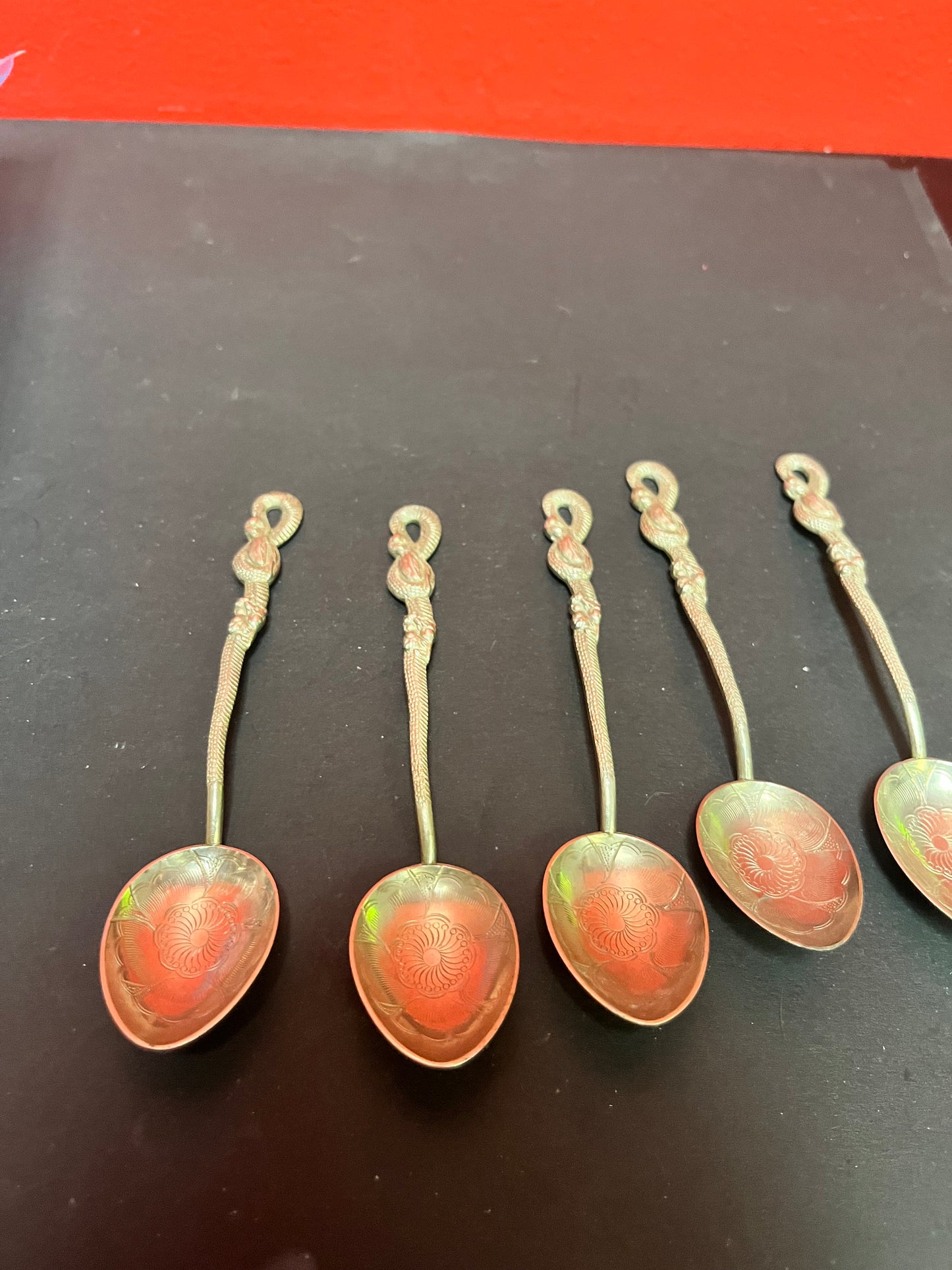 A  Set of five Japanese Nagasaki Sterling 84 spoons with snake handles  set at great value