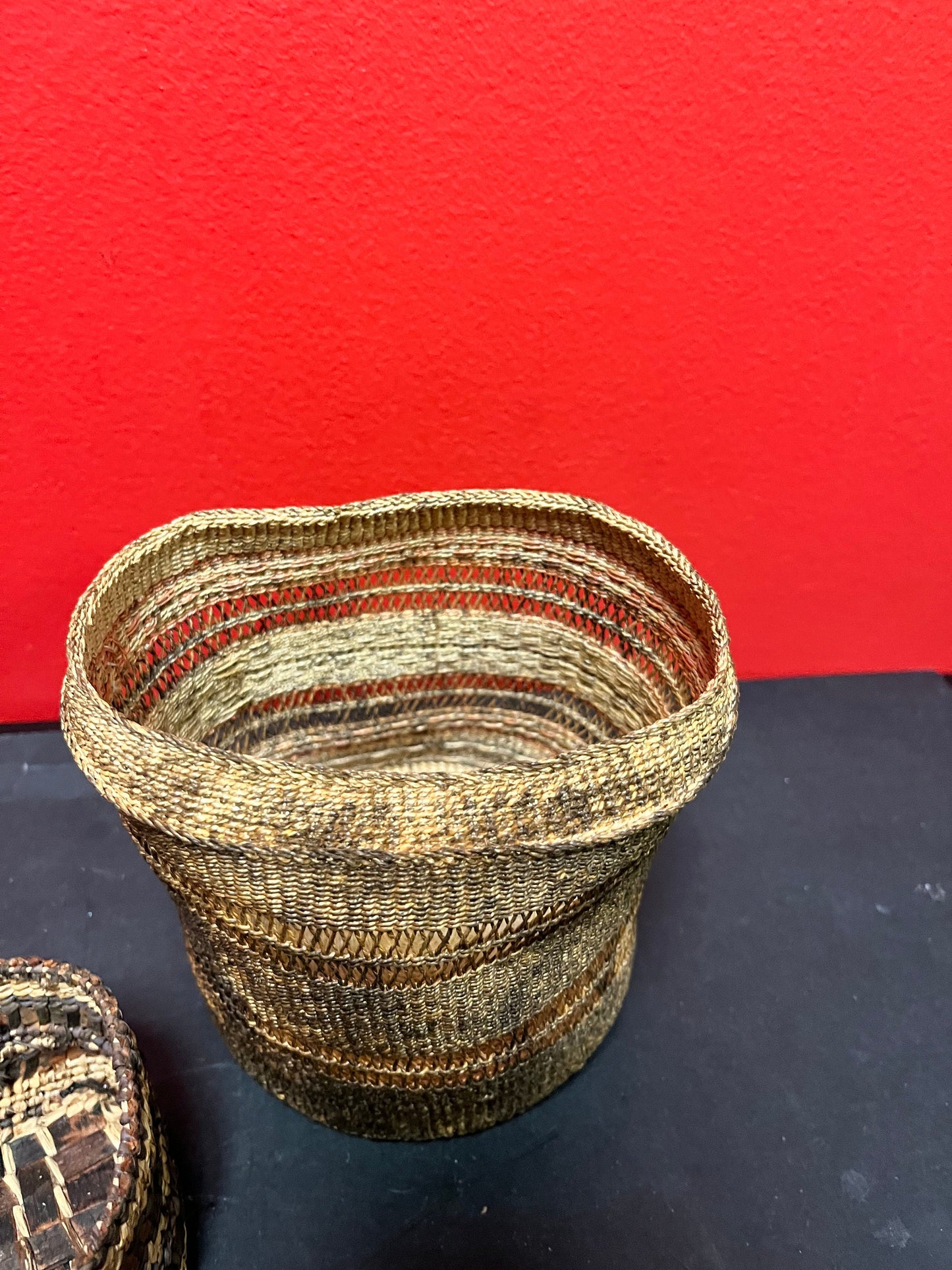 Two Canadian indigenous first nations Baskets   8 and 5 inches  as is condition, but nice decorative pieces great value