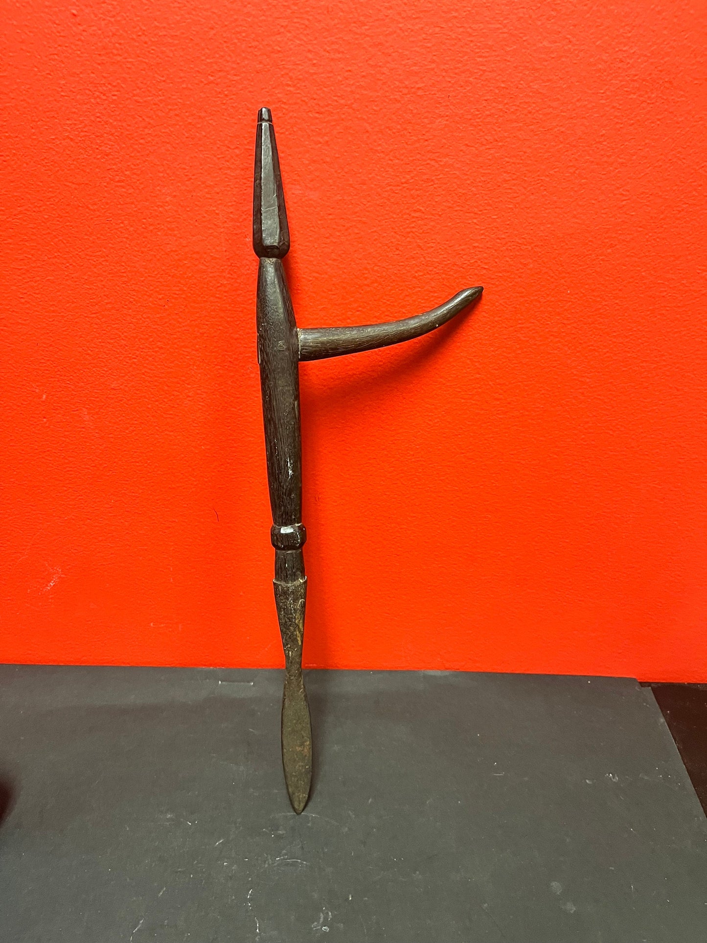 Most unusual and rare 19 century African spear or tool   16 inches long  amazing patina  wow